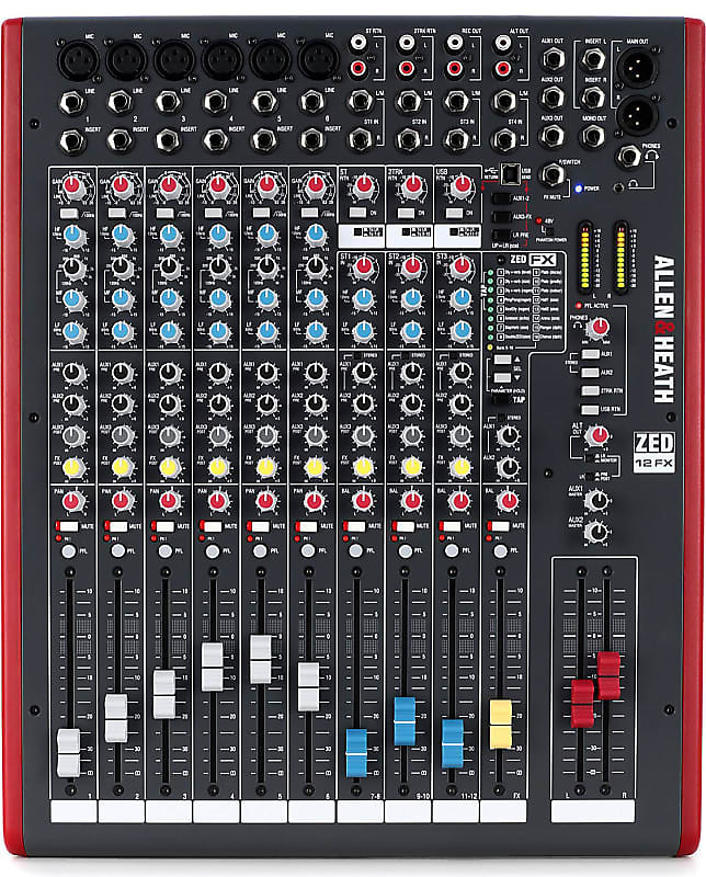 Allen & Heath ZED-12FX 12+2 Channel Mixer with Effects Black / Red