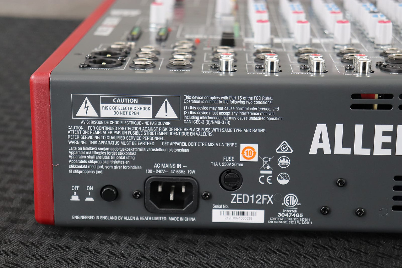 Allen & Heath ZED-12FX 12+2 Channel Mixer with Effects Black / Red