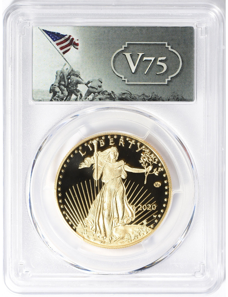 2020-W $50 Gold Eagle End of WWII 75th Anniv V75 PCGS PR70DCAM