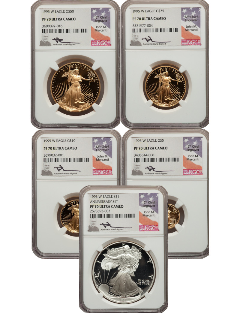 1995-W Complete 5 Coin American Gold and Silver Eagle 10th