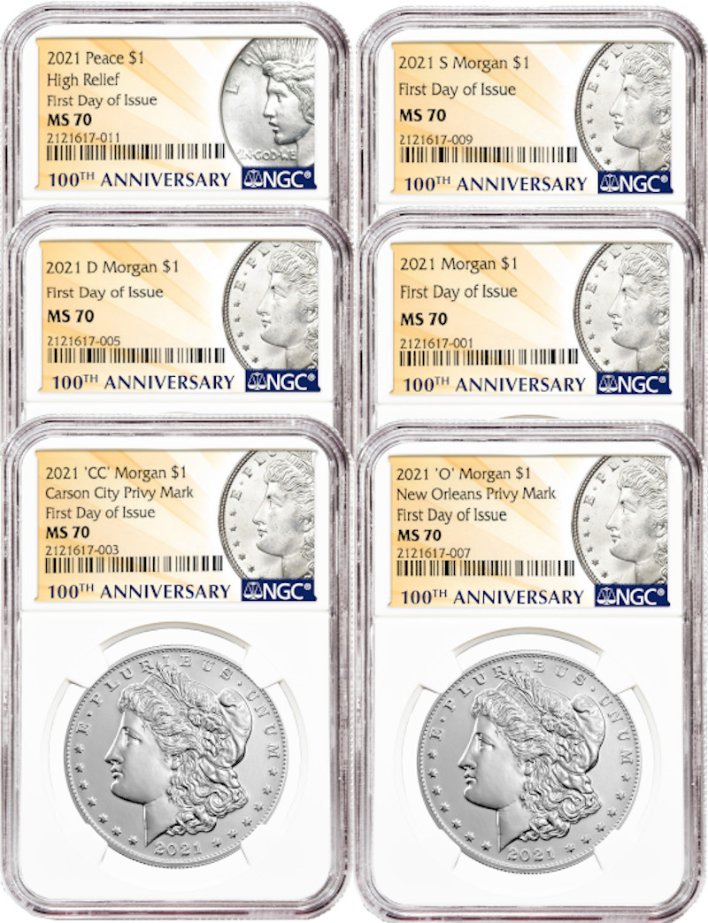 2021 Morgan Peace Dollar NGC MS70 6-pc Complete Set | LCR Coin