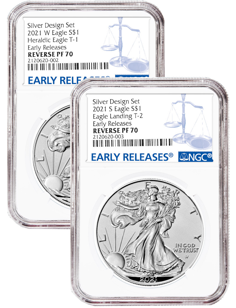 2021-S 2021-W Two-Coin Silver Eagle Set Reverse Proof Type 1 & 2