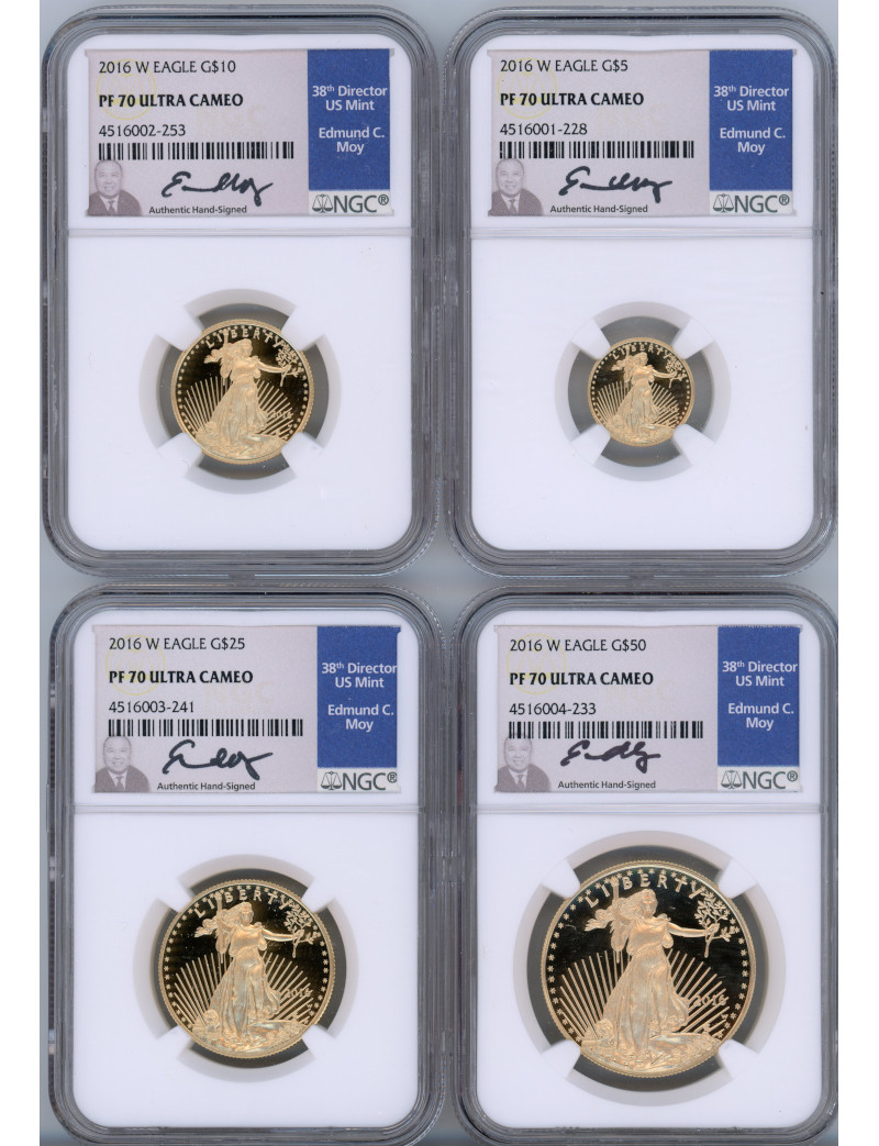 2016-W Gold Eagle Proof 4-Coin Year Set NGC PF70 Ed Moy Signed