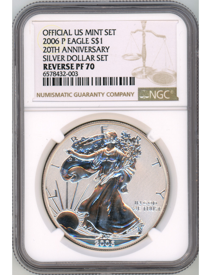 2006 P Silver Eagle 20th Anniversary Silver Dollar Set Reverse