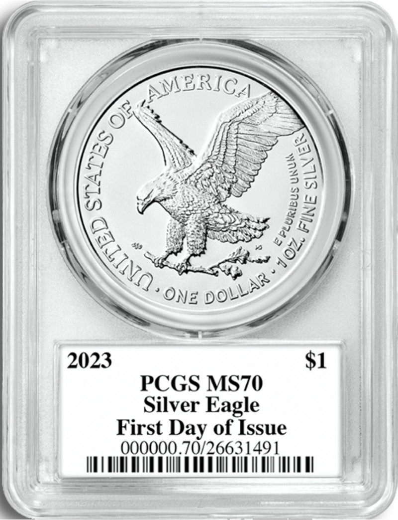 2023 Silver Eagle First Day of Issue PCGS MS70 Emily Damstra