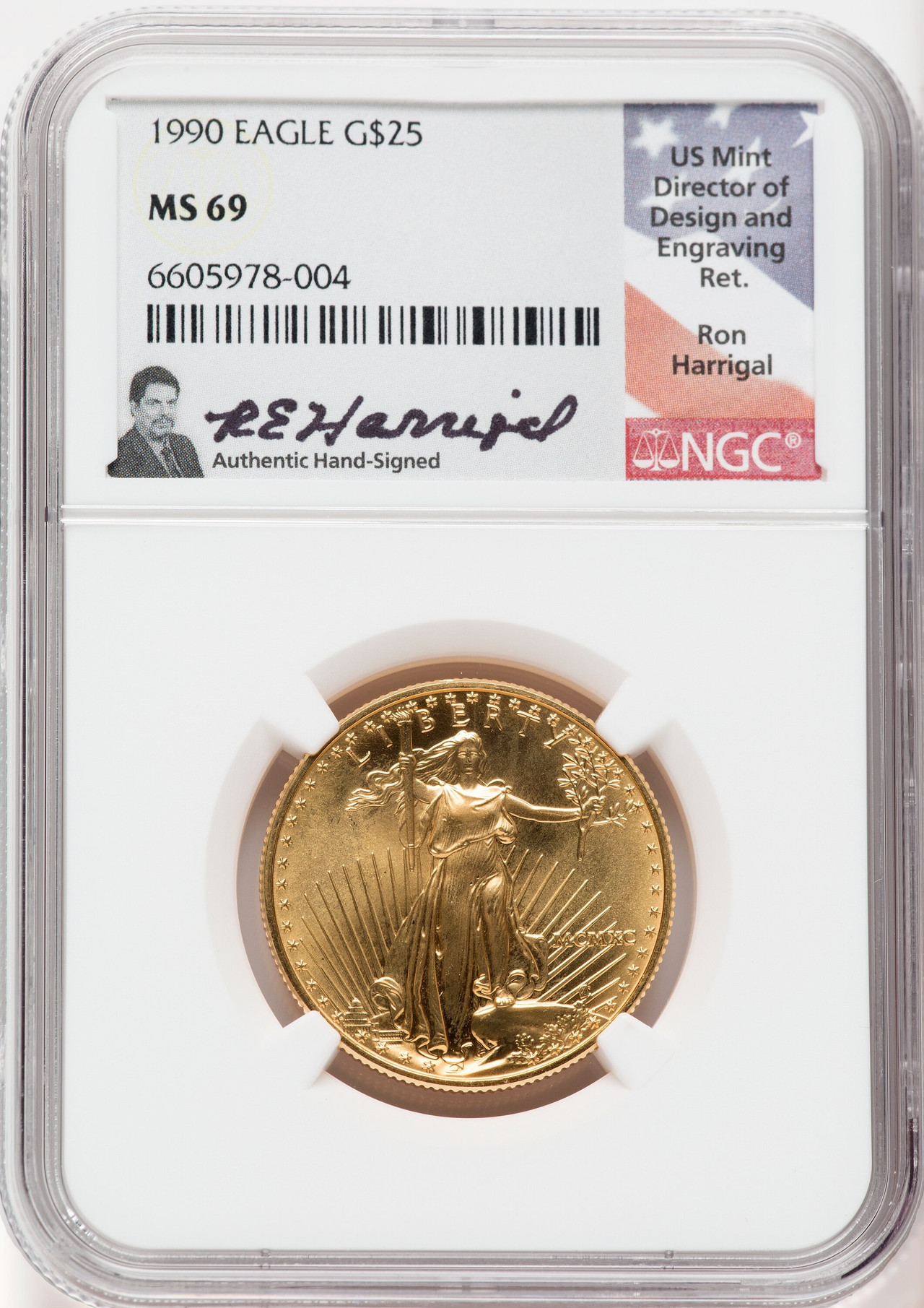 1990 $25 American Gold Eagle NGC MS69 Ron Harrigal Signed | LCR Coin