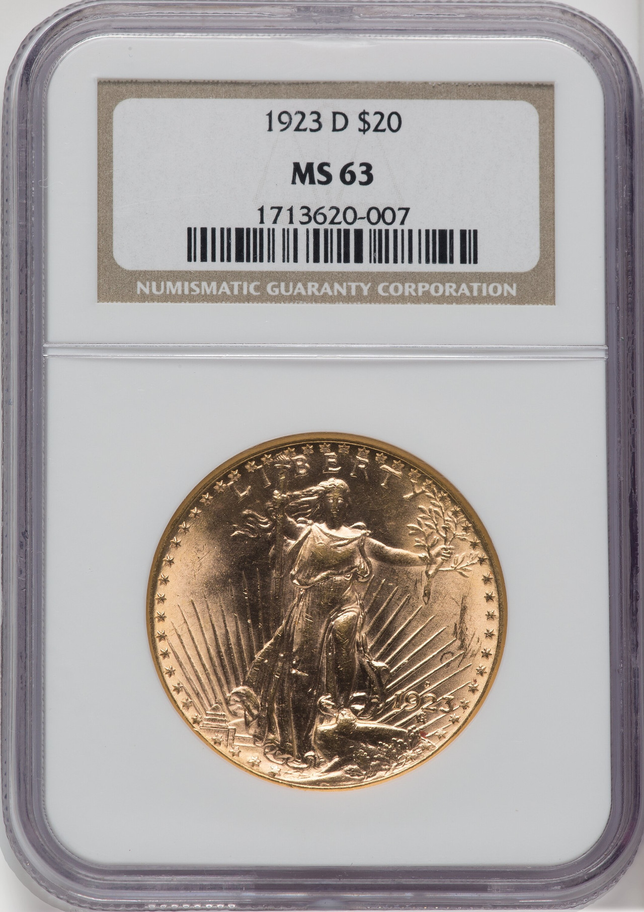 1923-D $20 Saint-Gaudens Double Eagle NGC MS63 - LCR Coin