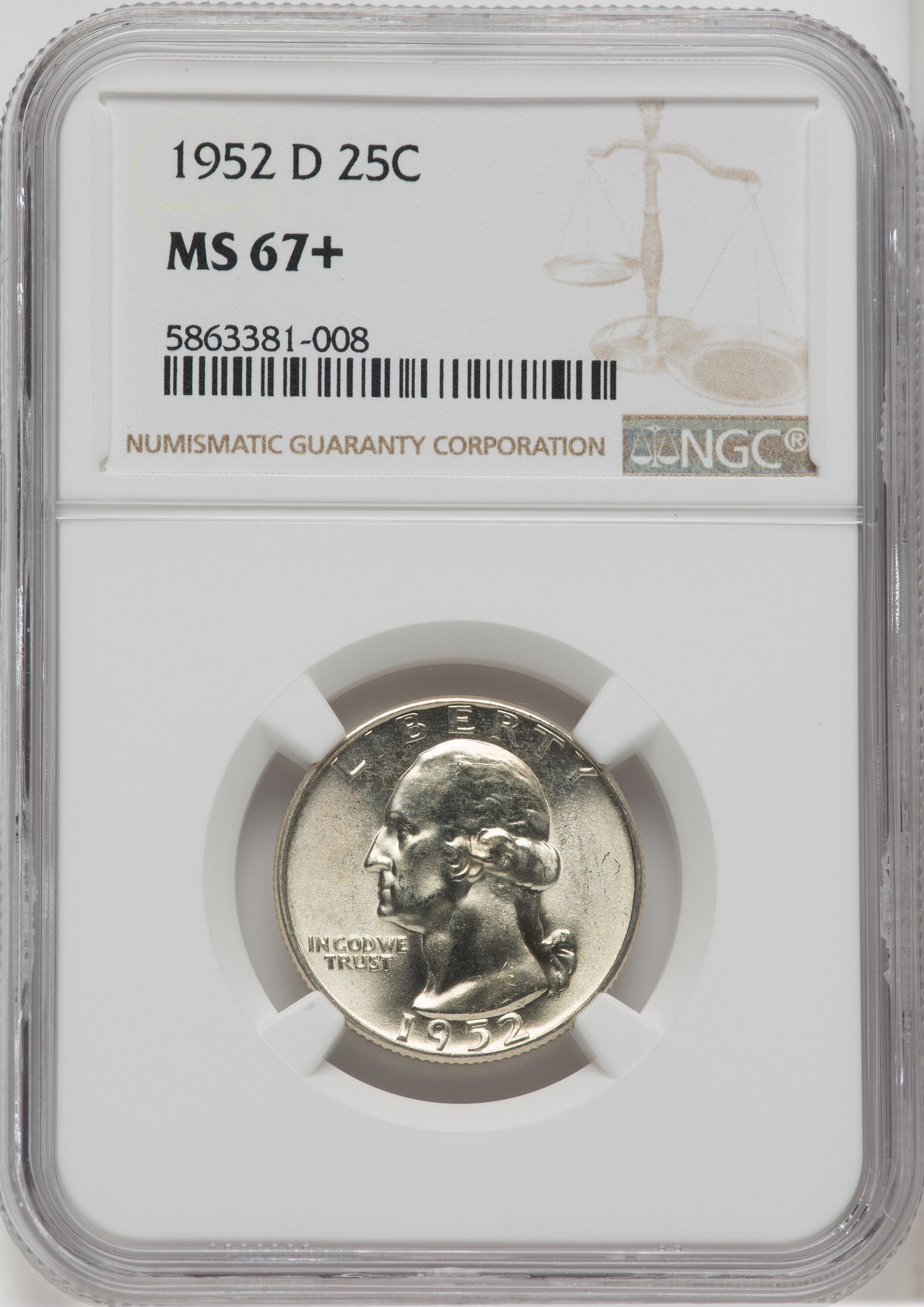 1952-D 25C Washington Quarter NGC MS67+ - LCR Coin