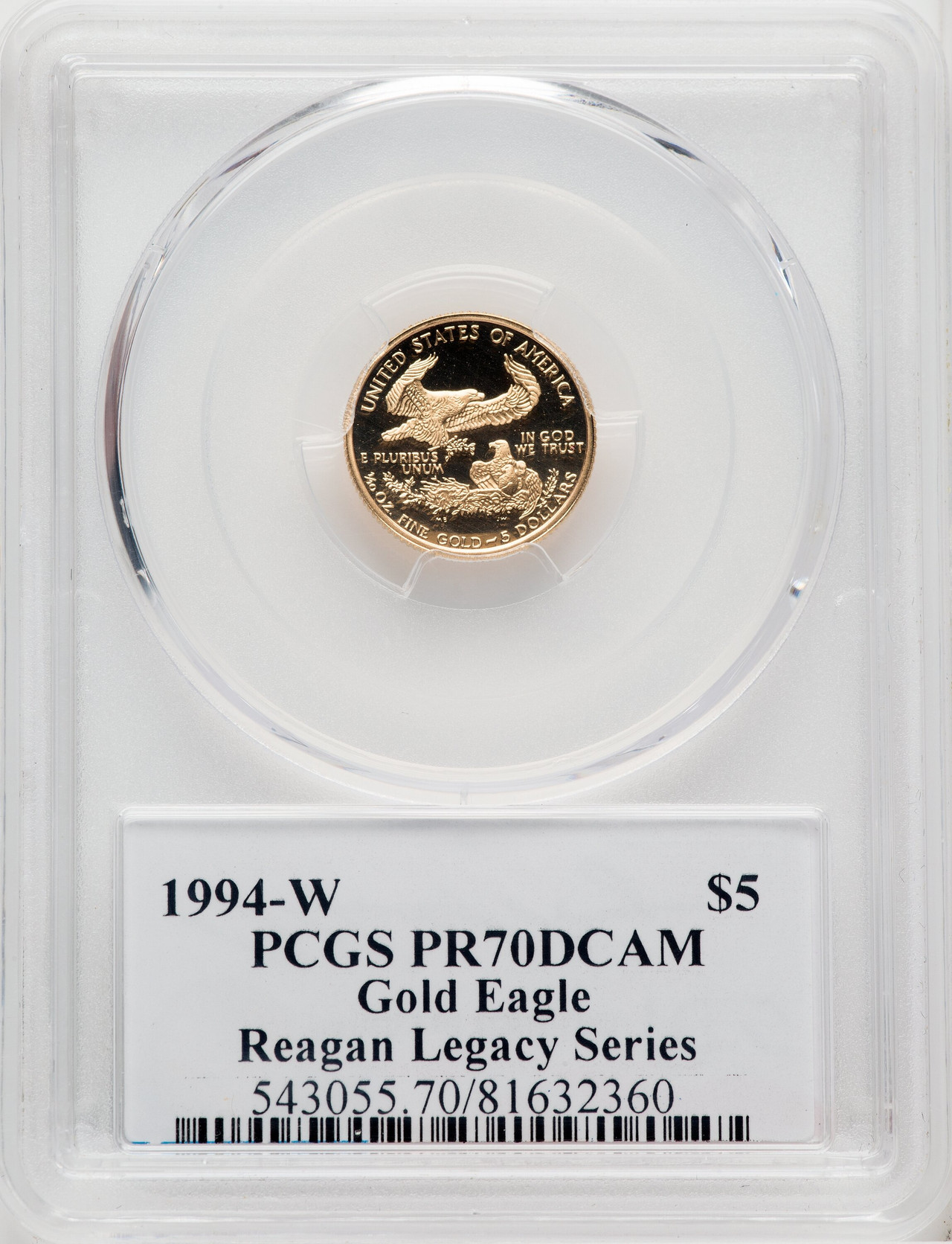 1994-W $5 Tenth-Ounce Gold Eagle Michael Reagan PCGS PR70 - LCR Coin