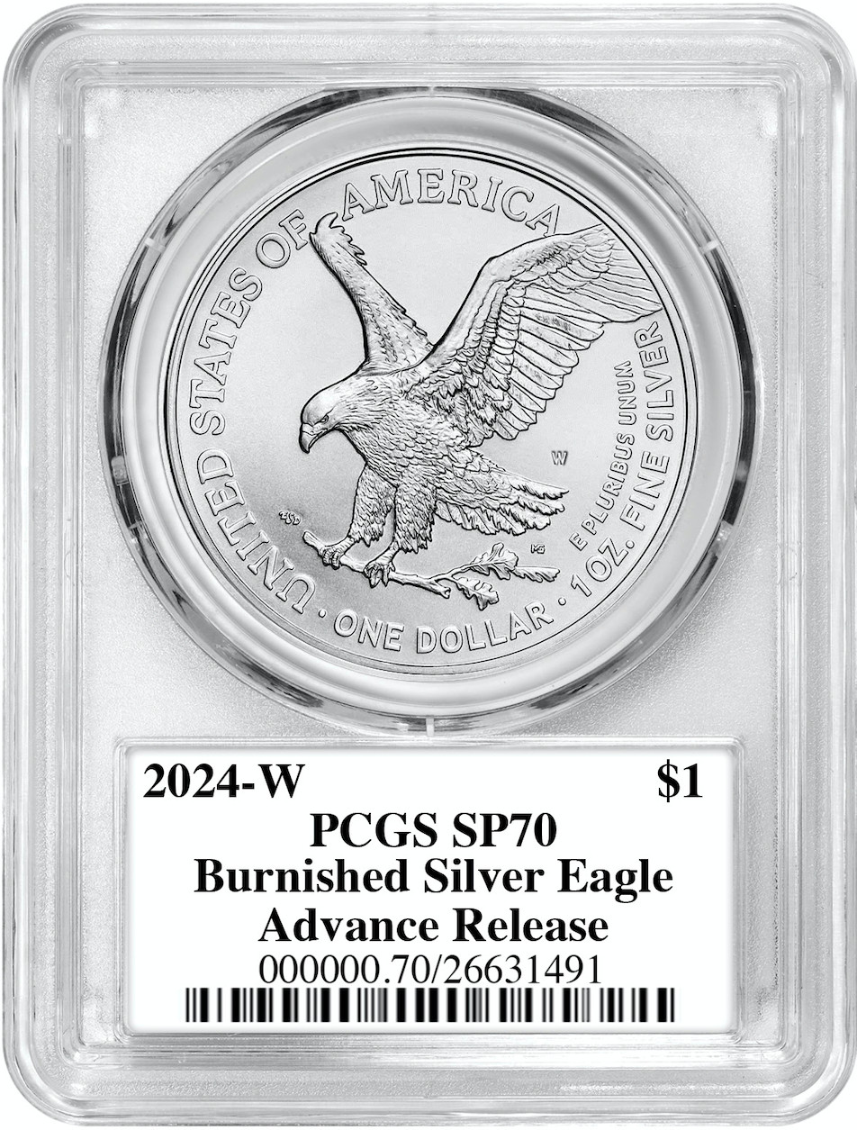 2024-W Burnished Silver Eagle Advanced Release PCGS MS70 Damstra