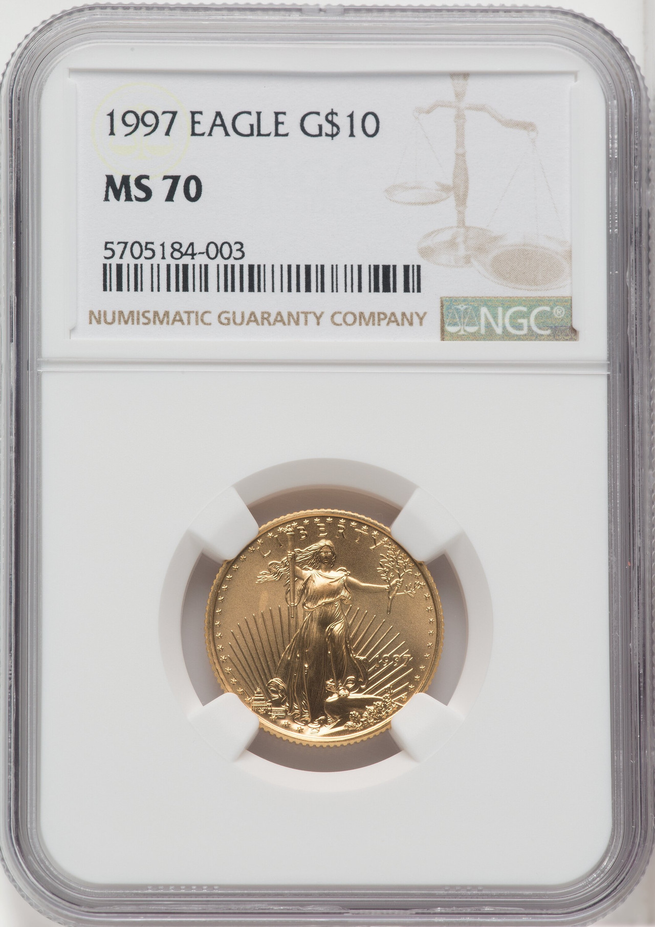 1997 $10 Quarter-Ounce Gold Eagle Brown Label NGC MS70 - LCR Coin