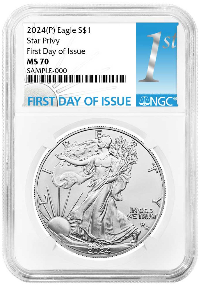 2024(P) Silver Eagle Star Privy First Day of Issue NGC MS70 | LCR Coin