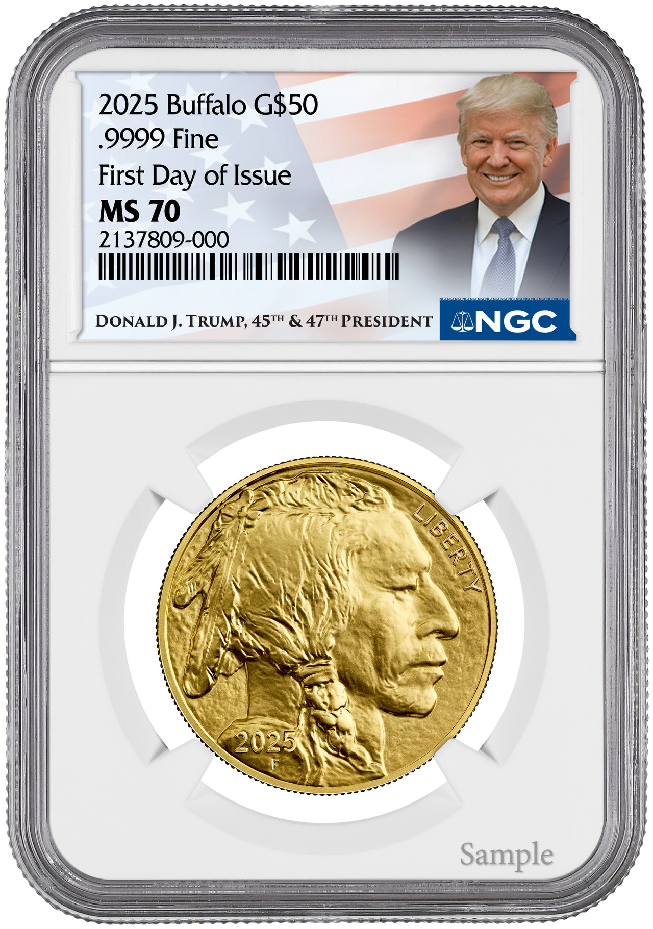 2025 1 oz Gold Eagle First Day of Issue NGC MS70 Trump Label | LCR