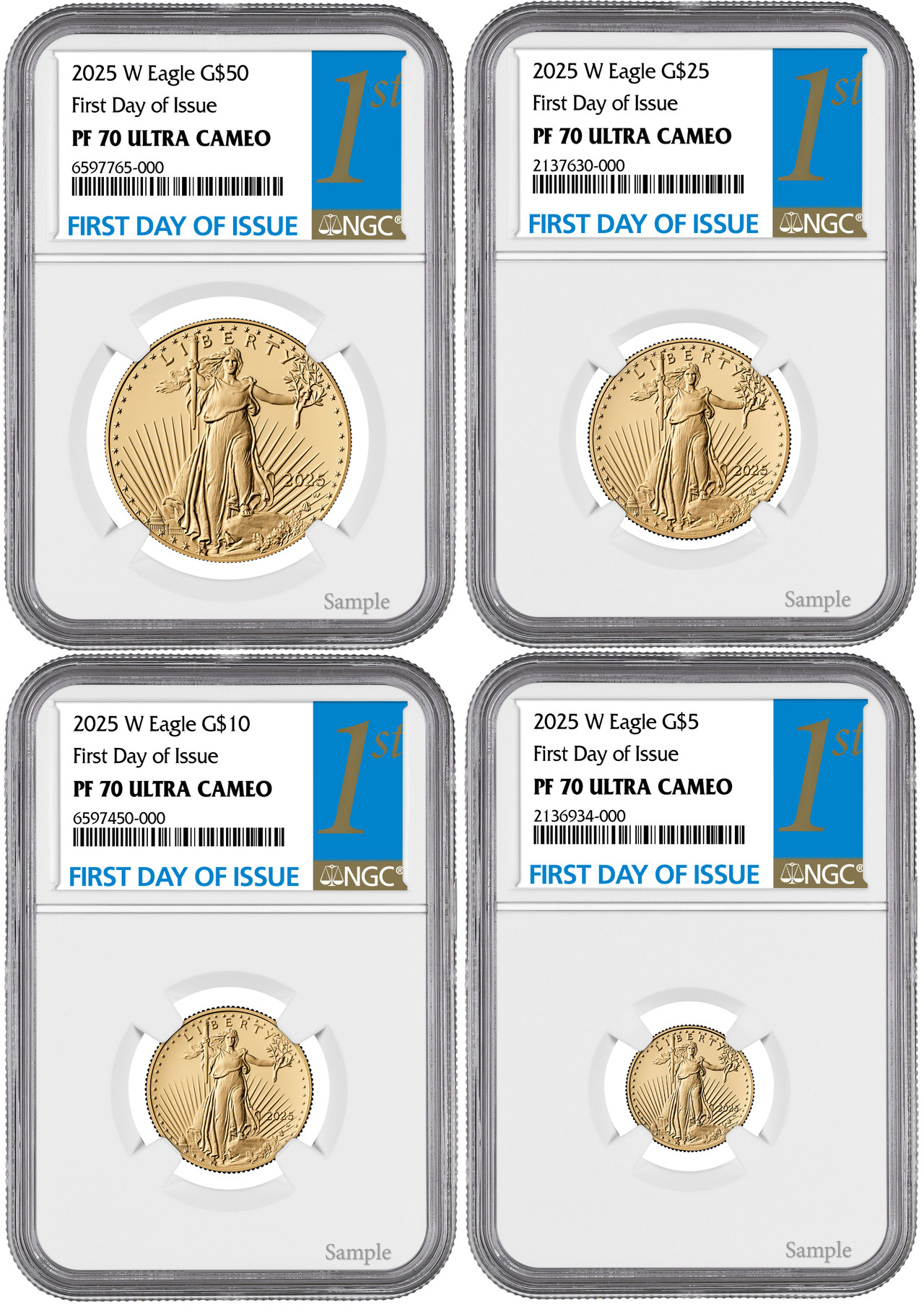 100%正規品4XL新品リミテッド2025ゴールドコレクションGOLDフリーマン 2025 W Proof Gold Eagle 4-Coin Set FDI NGC PF70 | LCR Coin