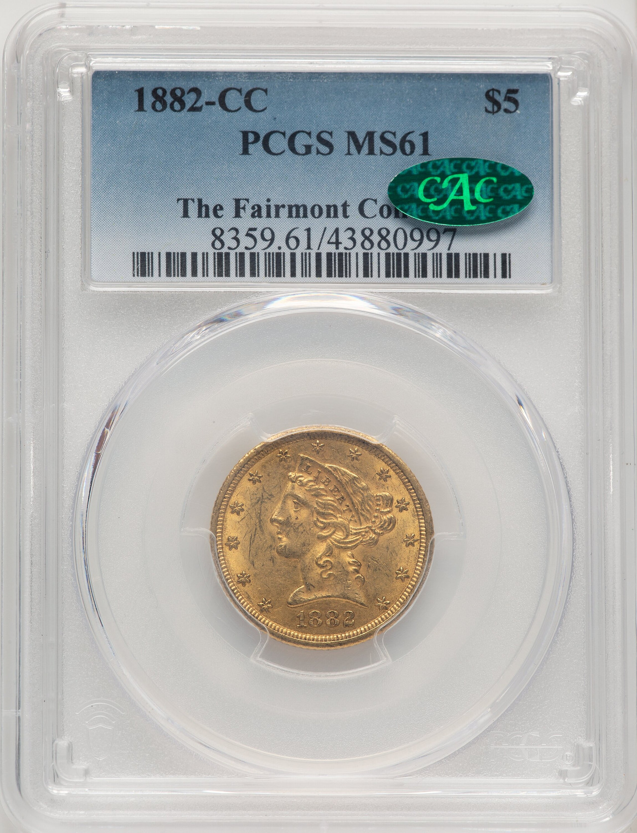 1882-CC $5 CAC Liberty Half Eagle PCGS MS61 - LCR Coin