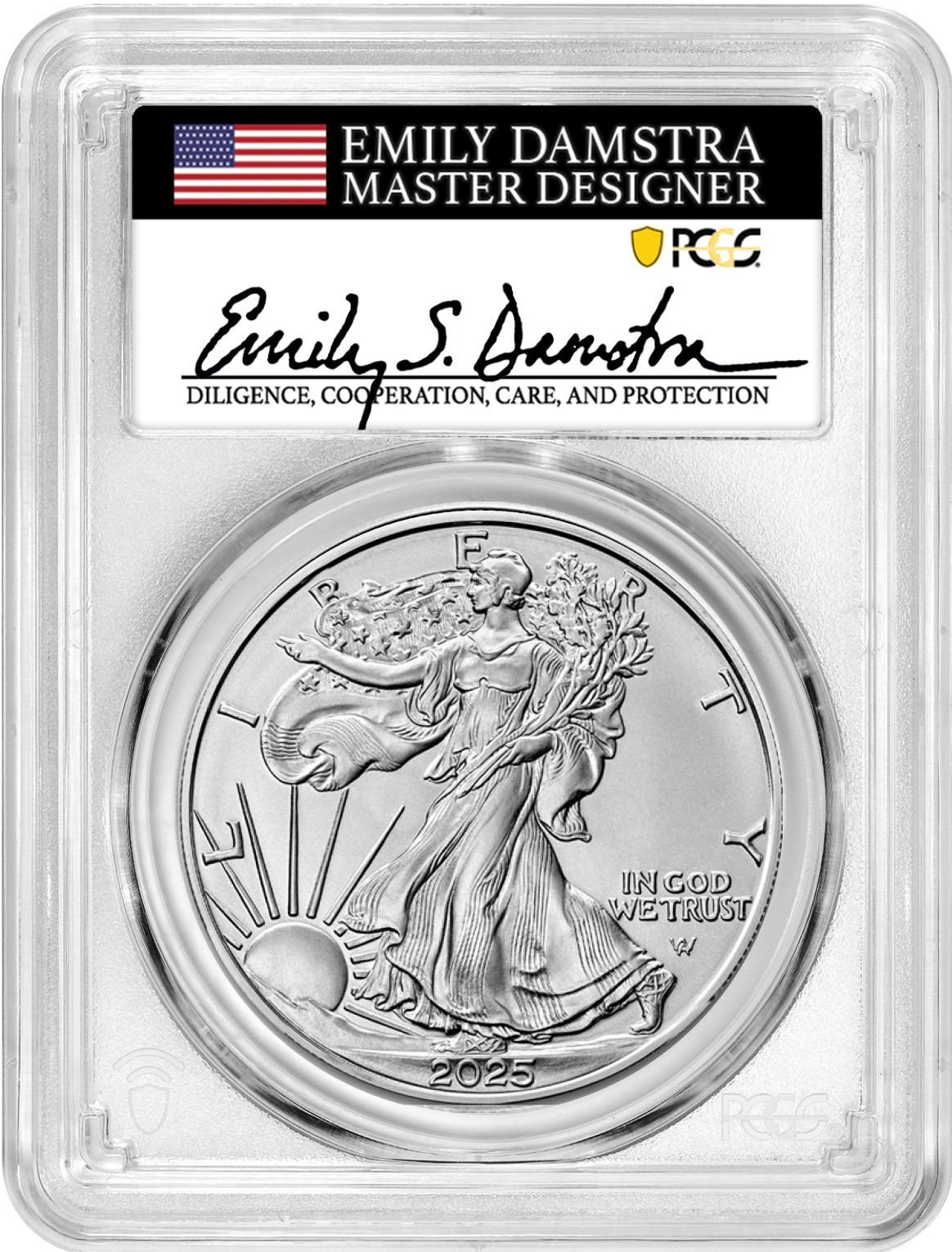 2025-W Burnished Silver Eagle Advanced Release PCGS SP70 Damstra