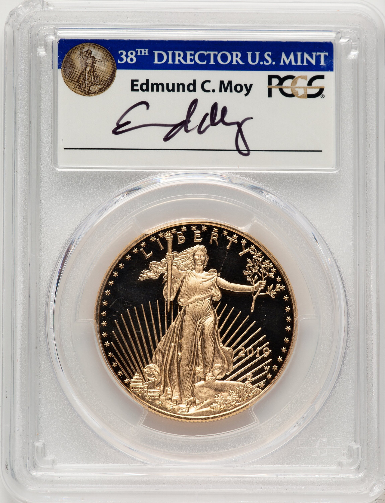 2019-W $50 One-Ounce Gold Eagle Moy Signature FDI PCGS PR70 Ed Moy