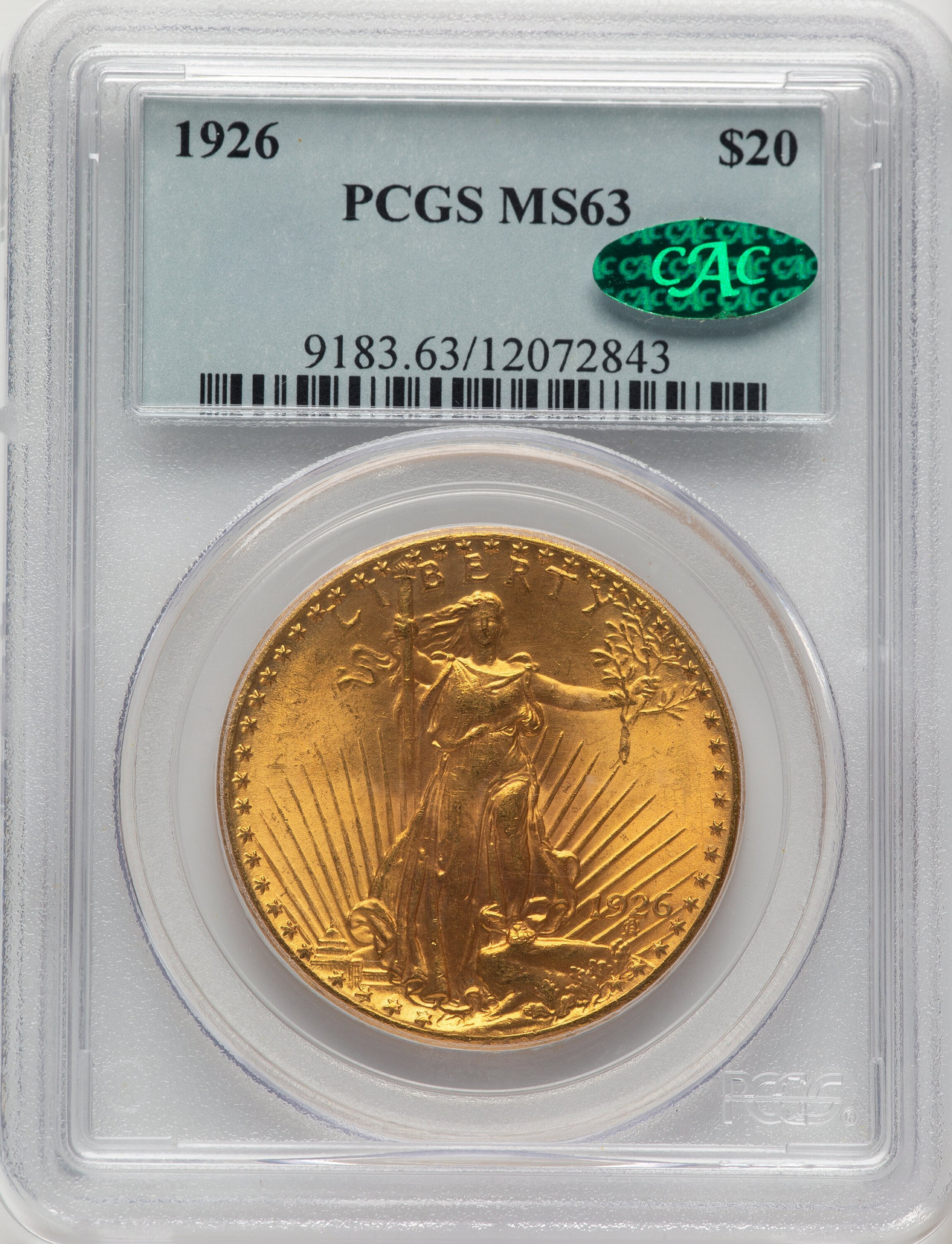 1926 $20 CAC Saint-Gaudens Double Eagle PCGS MS63 - LCR Coin