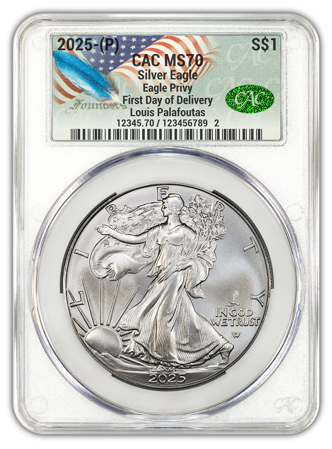 2025 (P) Silver Eagle First Eagle Privy FDD CAC MS70 | LCR Coin