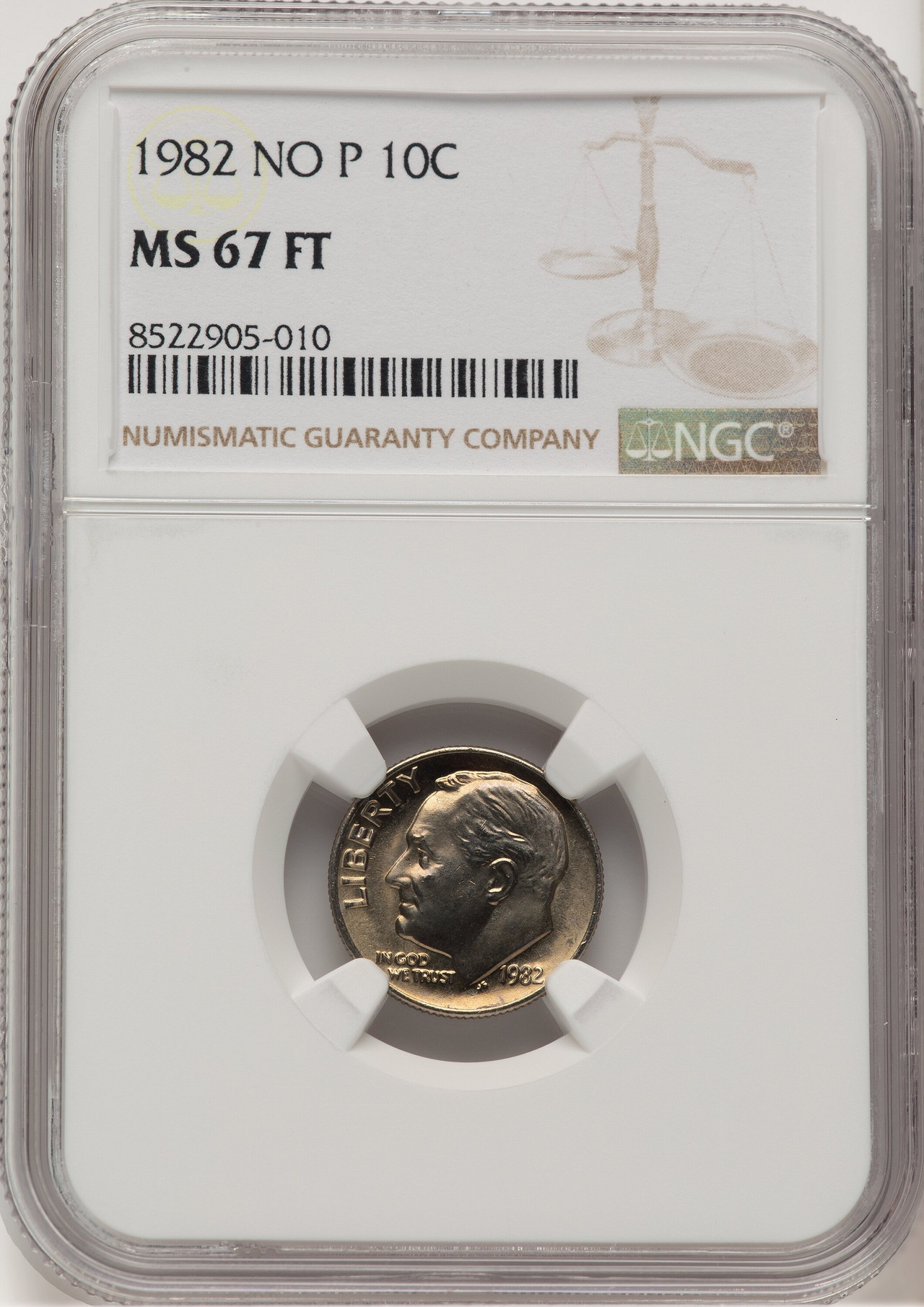 1982 10C NO P FT Roosevelt Dime NGC MS67 - LCR Coin