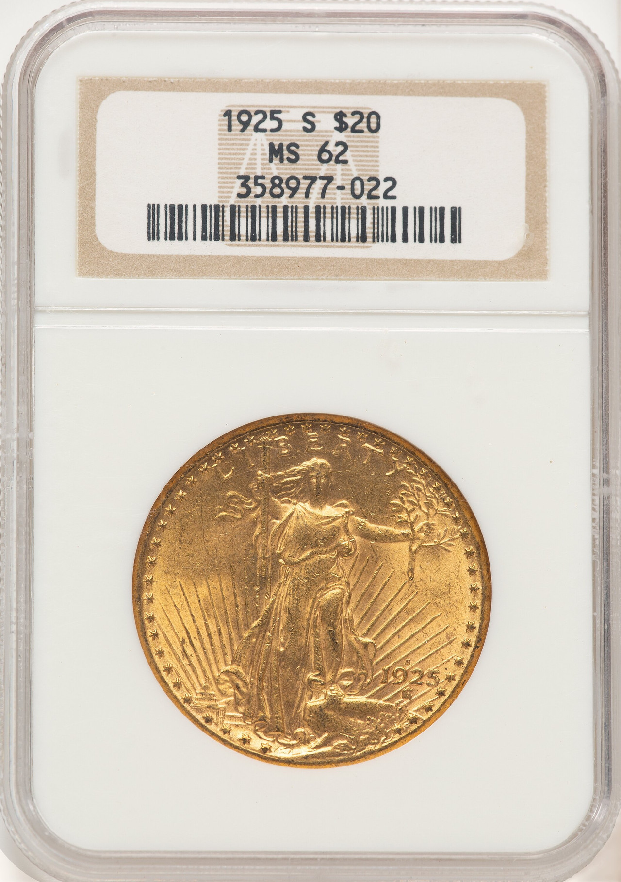 1925-S $20 Saint-Gaudens Double Eagle NGC MS62 - LCR Coin