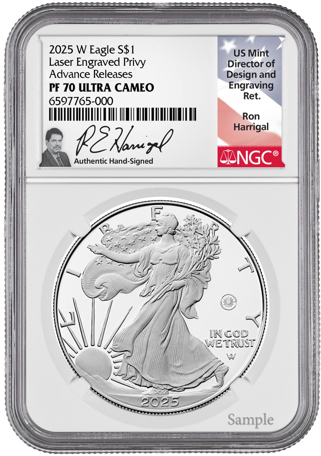 2025-W Silver Eagle Laser Engraved Privy AR NGC PF70 Harrigal
