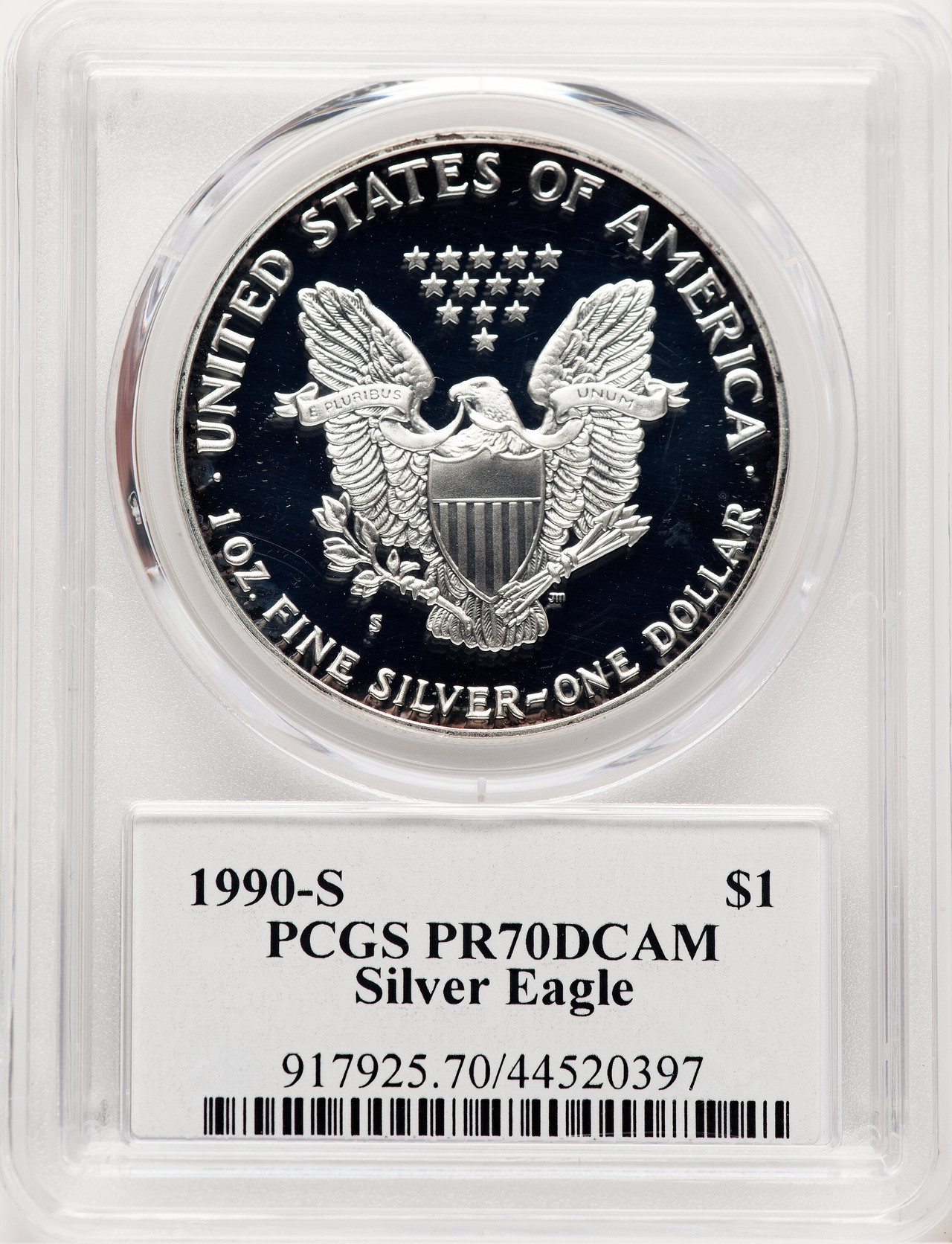 1990-S Proof Silver Eagle 1 oz David Hall PCGS PR70 - LCR Coin