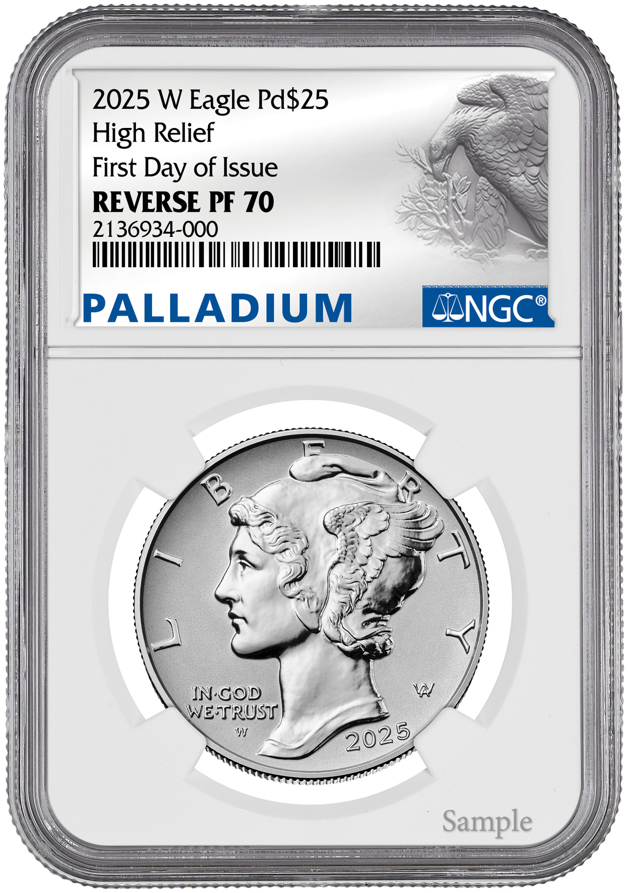 2025-W $25 Palladium High Relief Reverse Proof FDI NGC PF70| LCR Coin