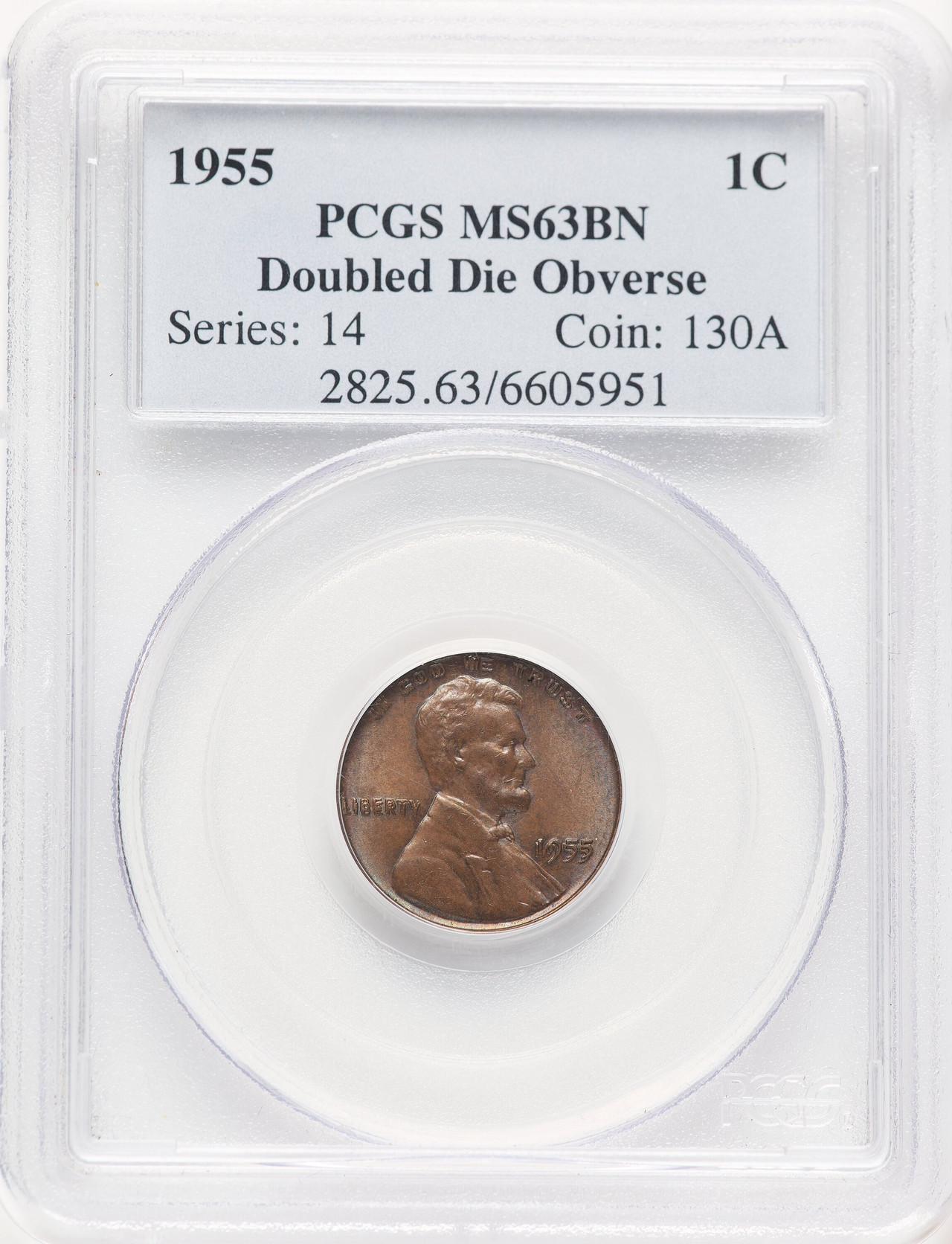 1955 Doubled Die Obverse BN Lincoln Cent PCGS MS63 - LCR Coin