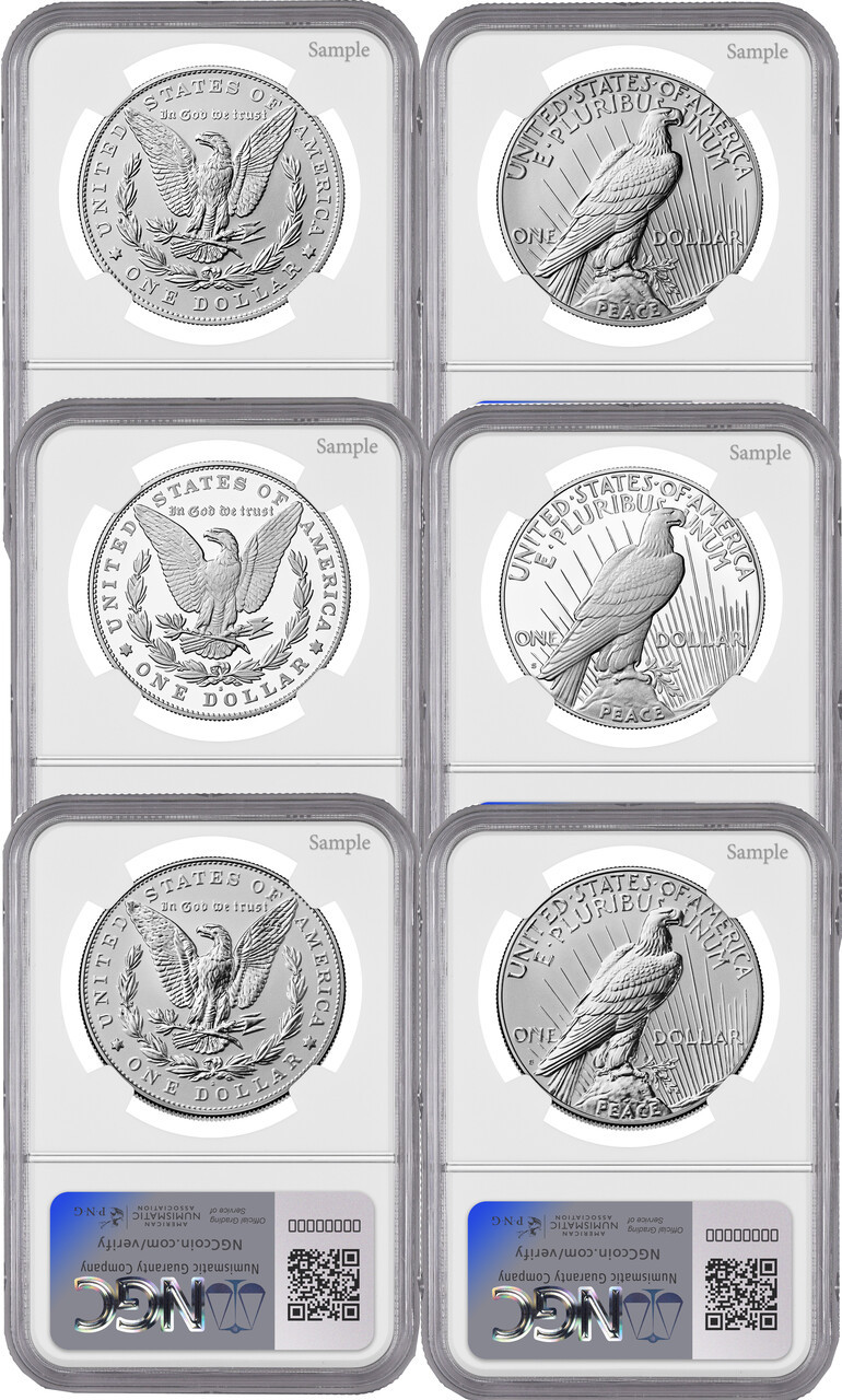2025 Morgan Peace Silver Dollar 6-Coin Set MS70/PF70/RP70 NGC