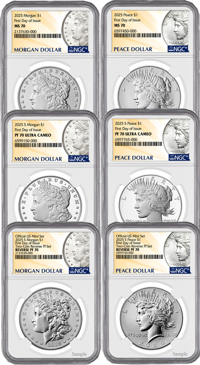 Presale: 2025-S Proof Morgan & Peace Silver Dollar 2-Pc Set – NGC PF70UC, .999 Silver, U.S. Mint