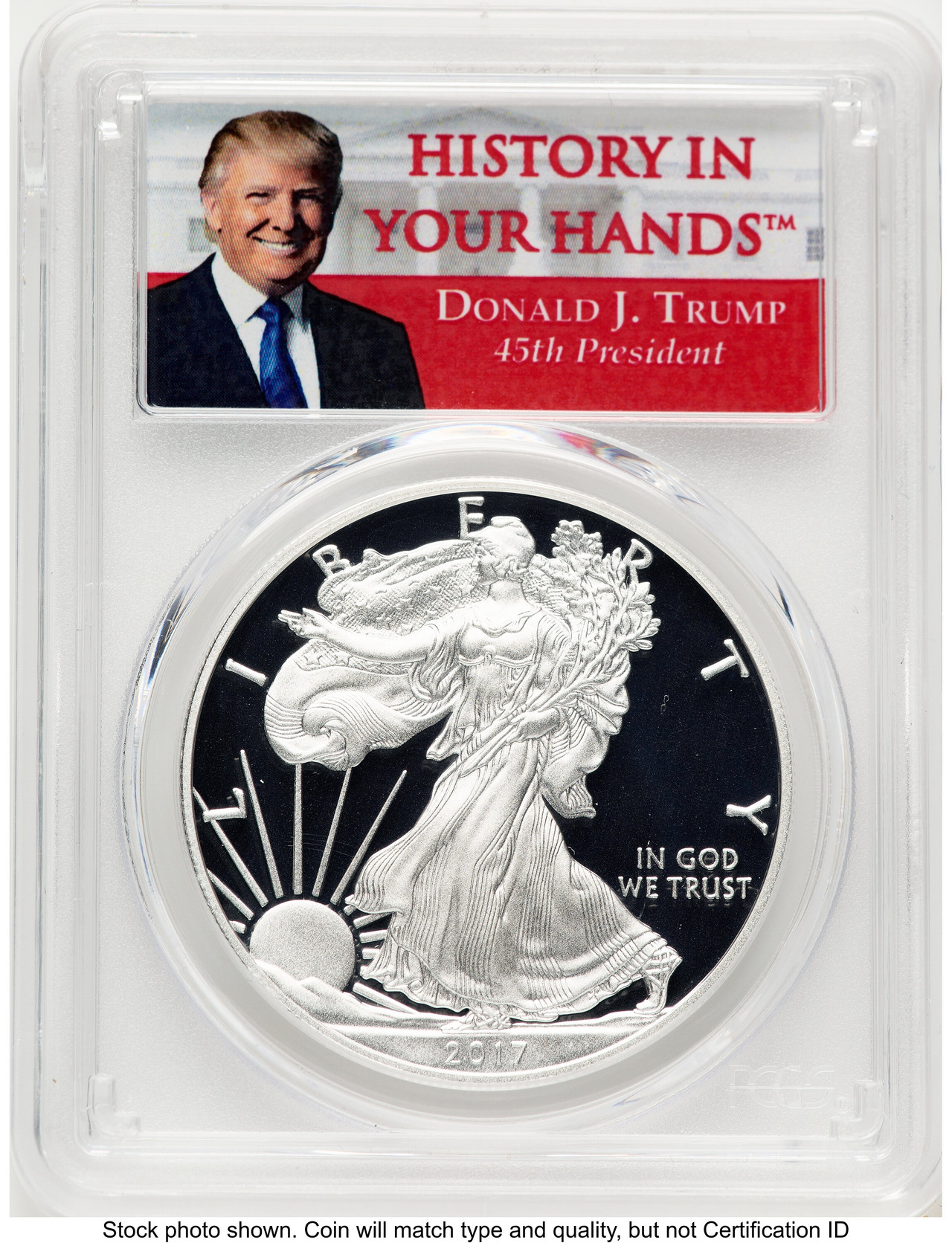 2017-W Proof Silver Eagle 1 oz FDI Trump History in Your Hands