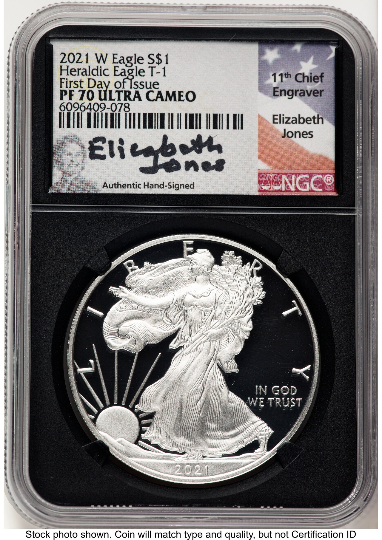 2021-W TY1 Proof Silver Eagle 1 oz FDI Elizabeth Jones NGC PF70