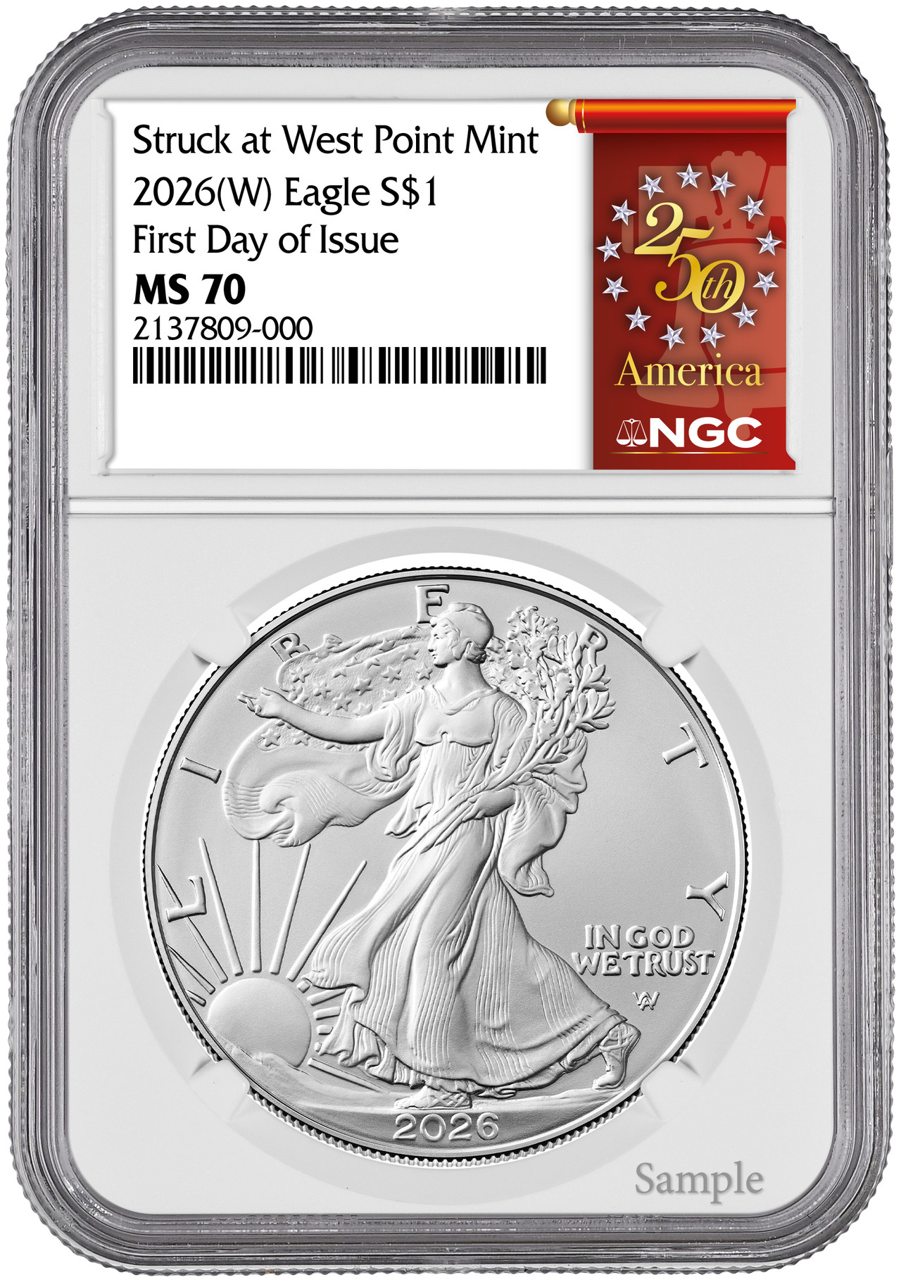 2026(W) Struck at West Point Silver Eagle FDOI NGC MS70 | LCR Coin