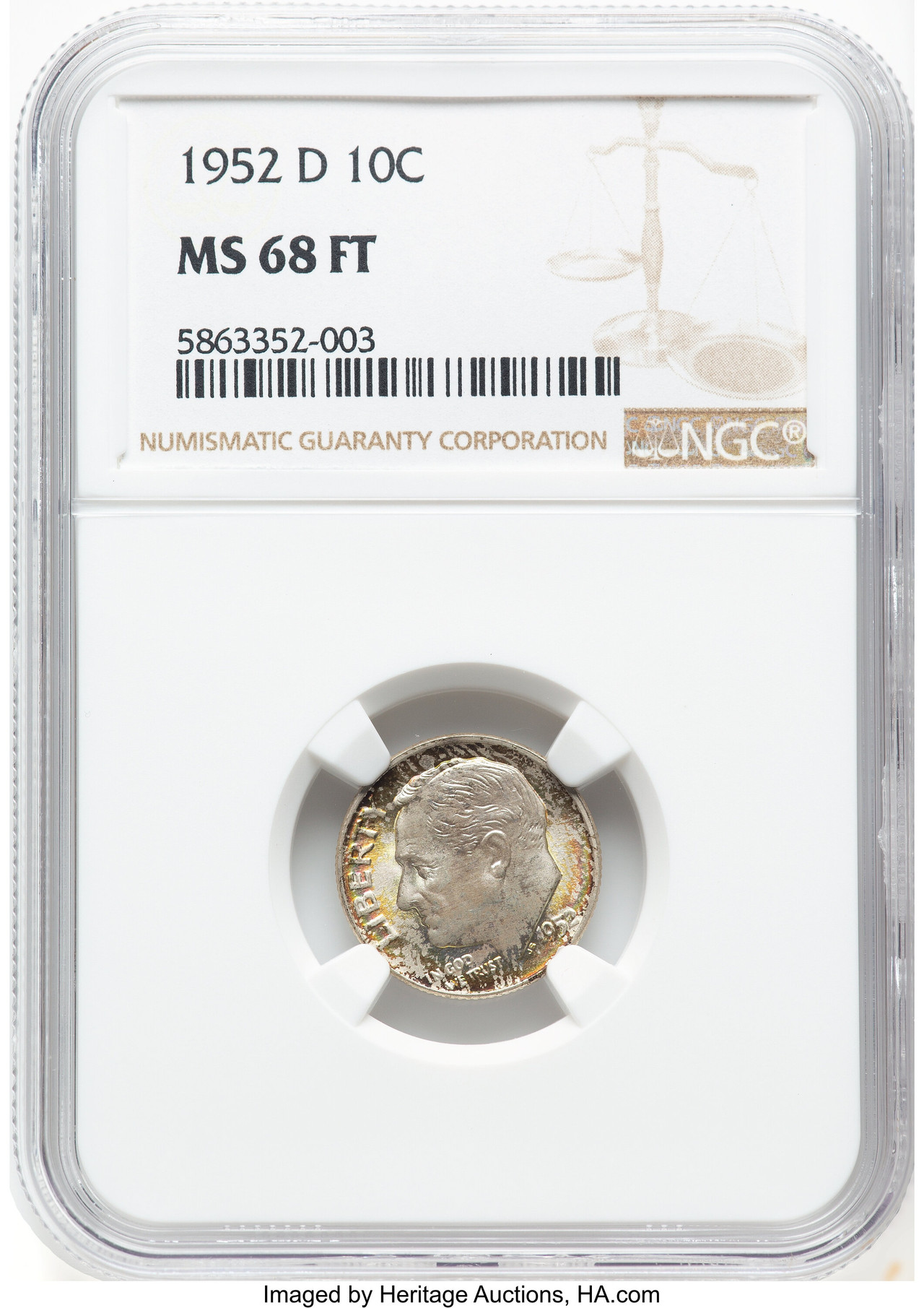 1952-D 10C FB Roosevelt Dime NGC MS68 - LCR Coin