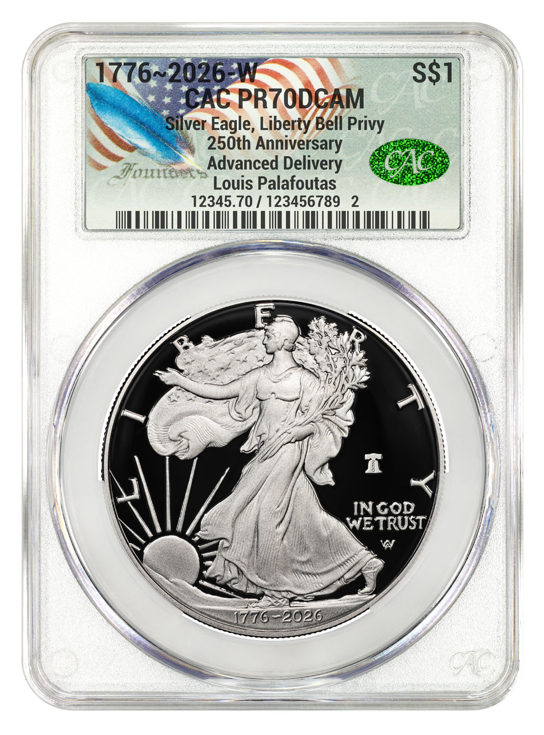 2026 W Silver Eagle Liberty Bell 250 Privy AD CAC PR70 | LCR Coin