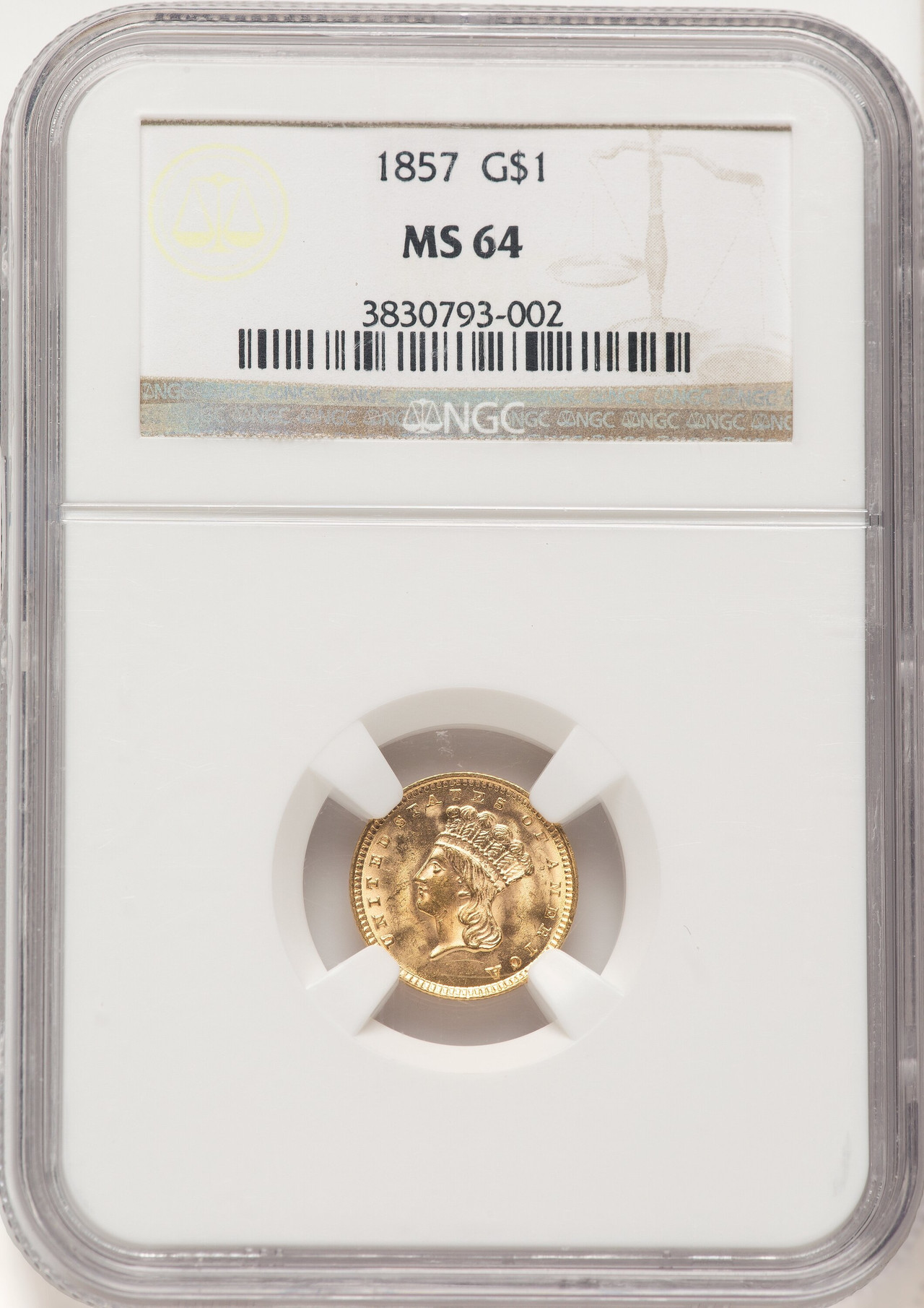 1857 G$1 Gold Dollar NGC MS64 (507658011) - LCR Coin