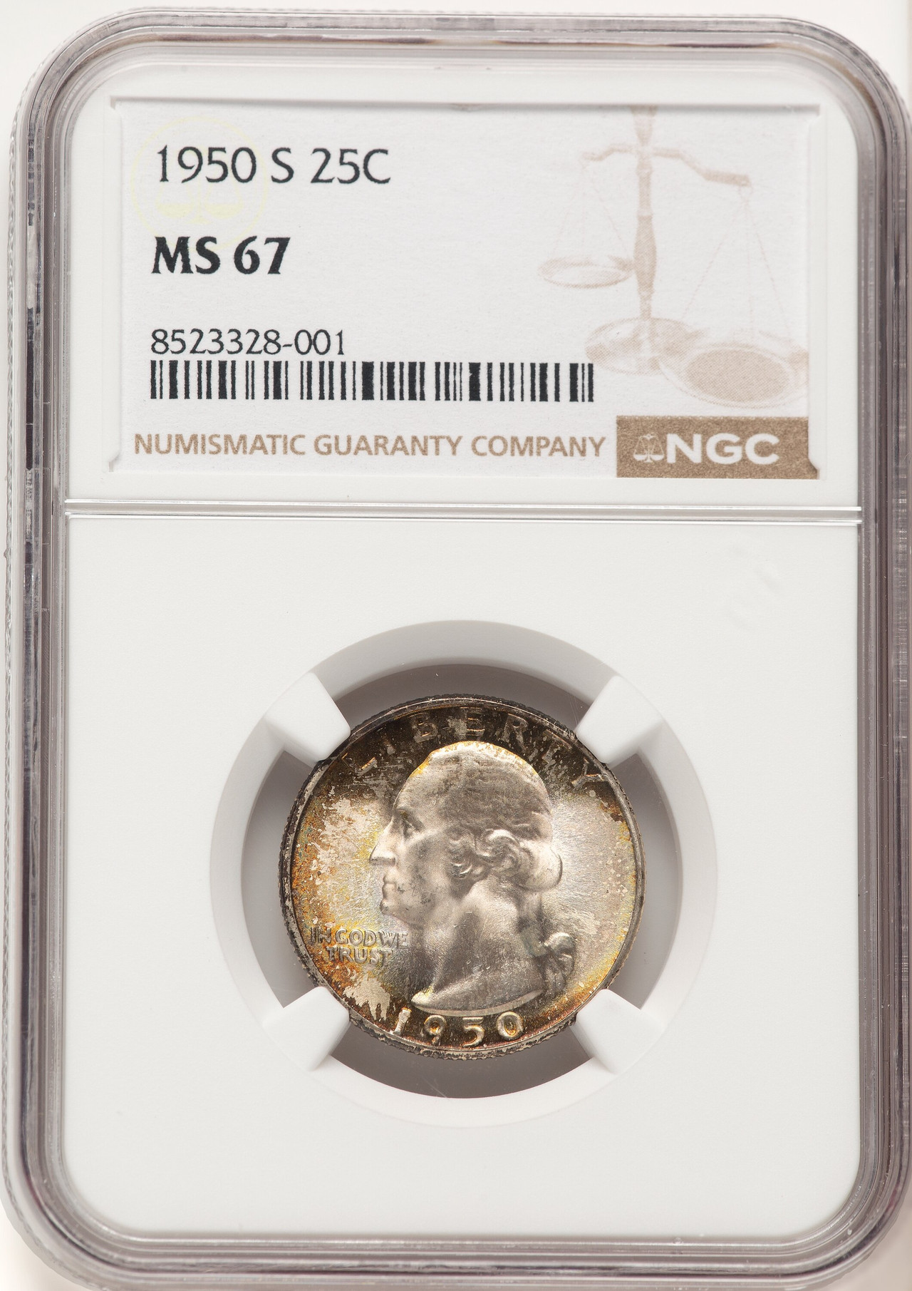 1950-S 25C Washington Quarter NGC MS67 - LCR Coin