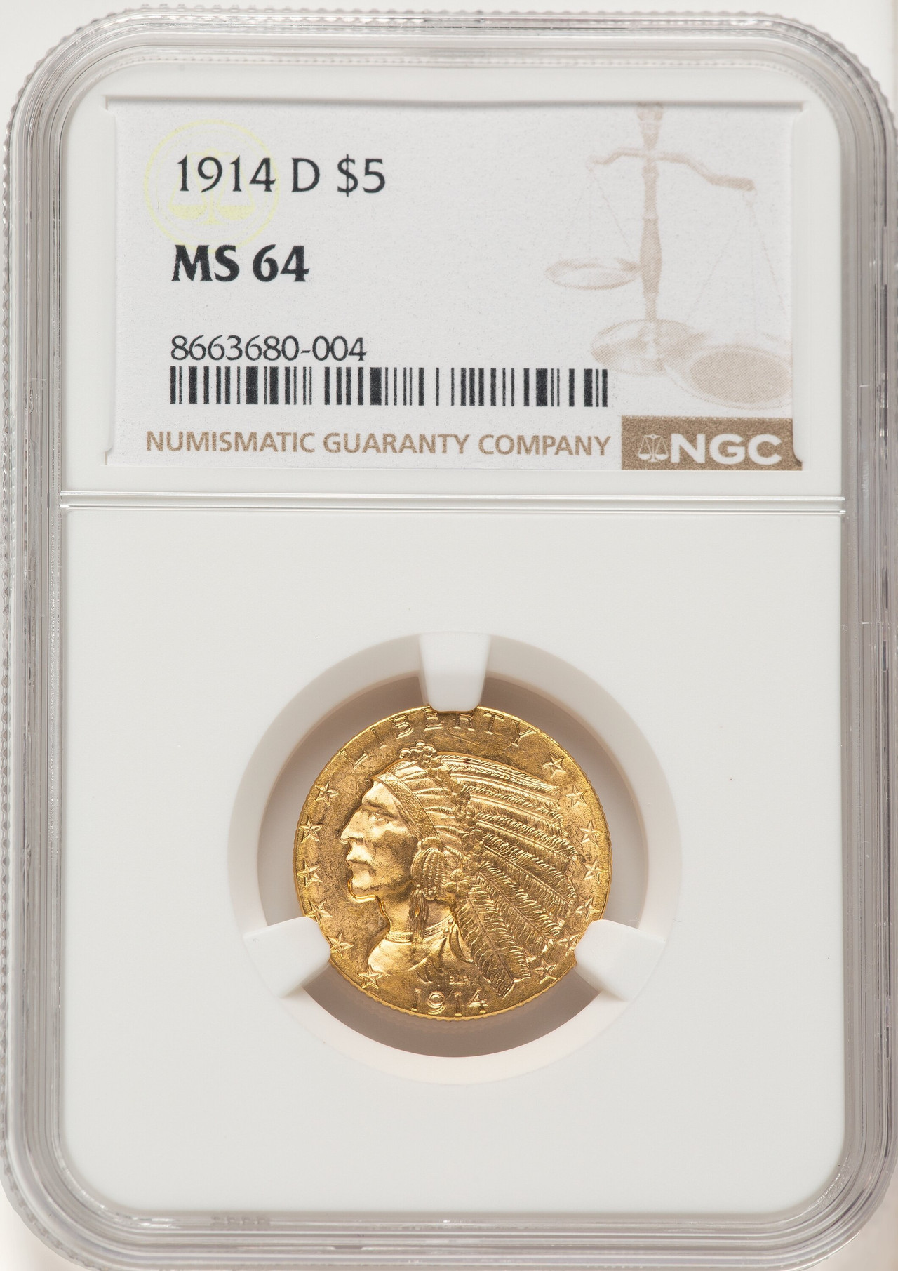 絵画 F5/5/5L1 goldis 1914-D $5 Indian Half Eagle NGC MS64 (506770018) - LCR Coin