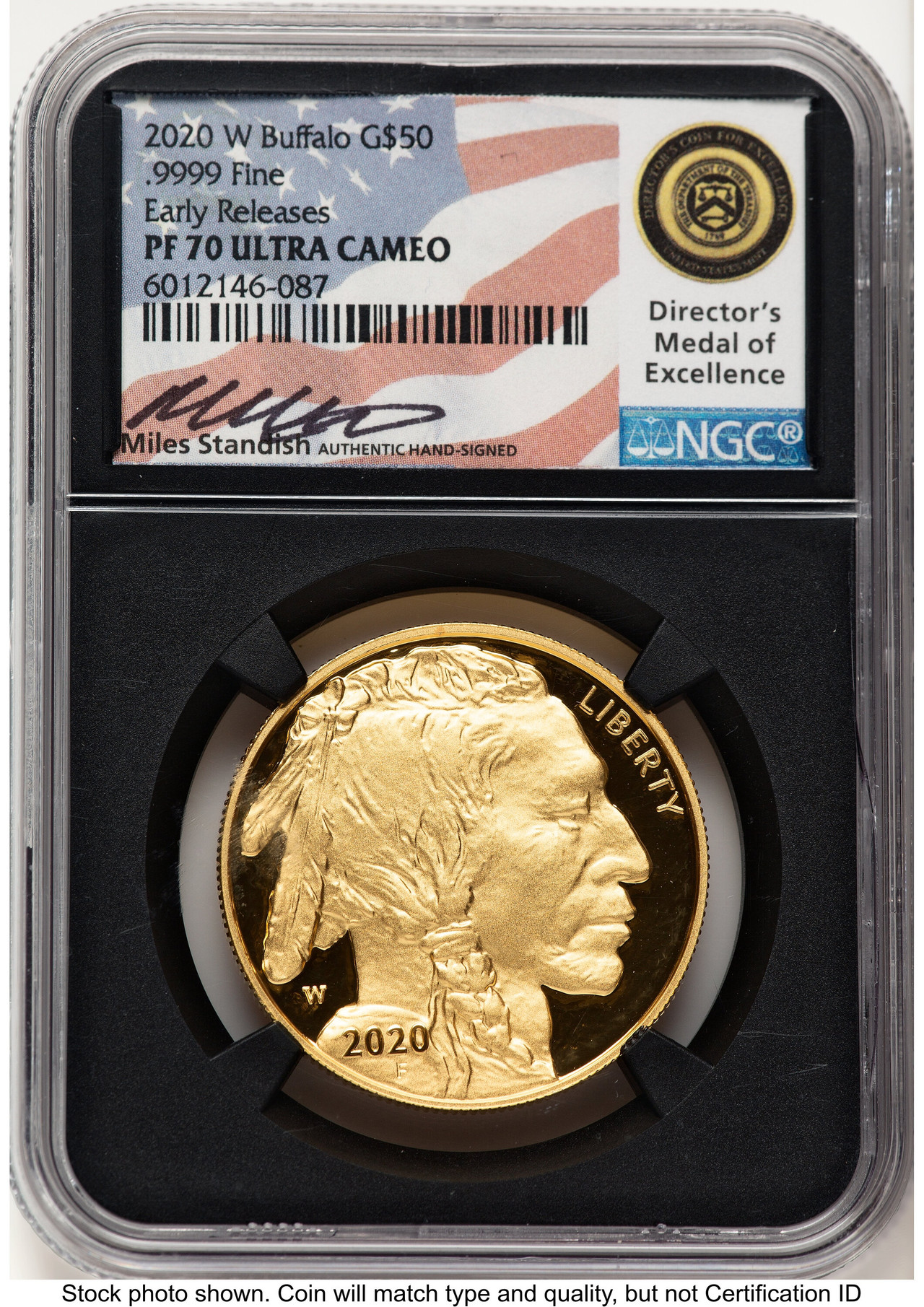 2020-W Proof Gold Buffalo 1 oz ER Miles Standish NGC PF70 - LCR Coin