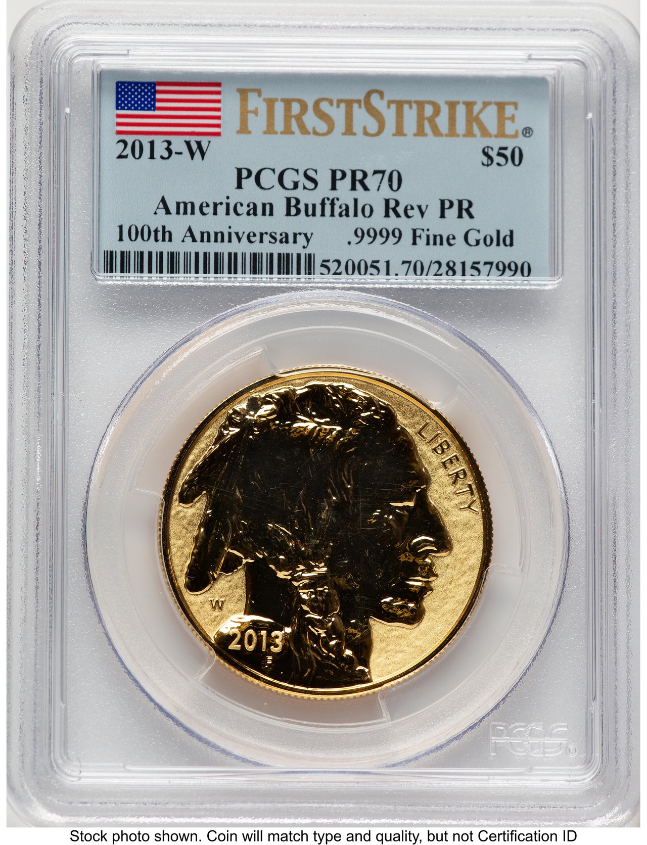 2013-W Reverse Proof Gold Buffalo 1 oz FS Flag PCGS PR70 - LCR Coin