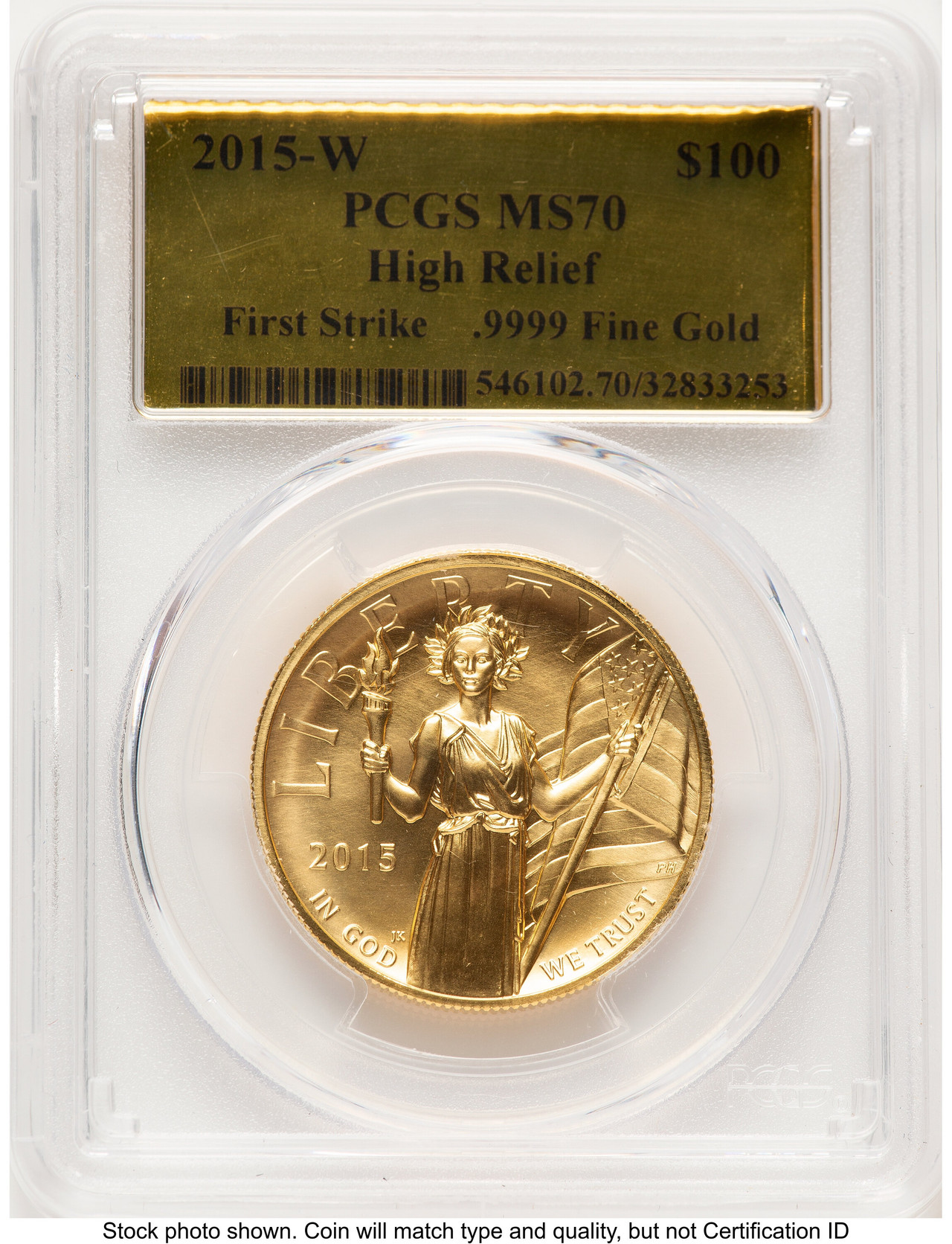 2015-W G$100 American Liberty High Relief FS Gold Foil PCGS MS70