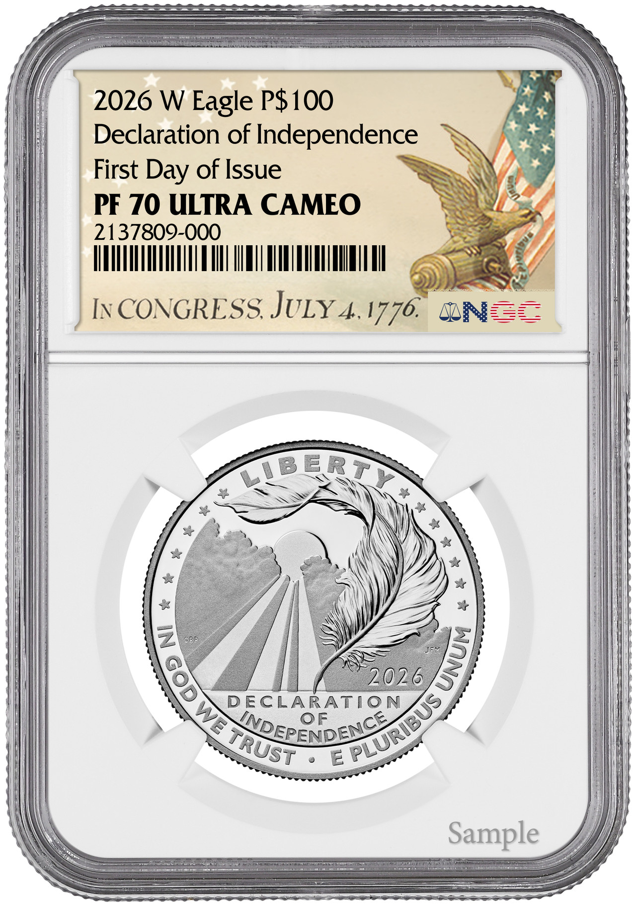 ATOMIC SUCCESS ＆ DIAMIR EAGLE 2026-W $100 Platinum Eagle Declaration of Independence Canon FDI