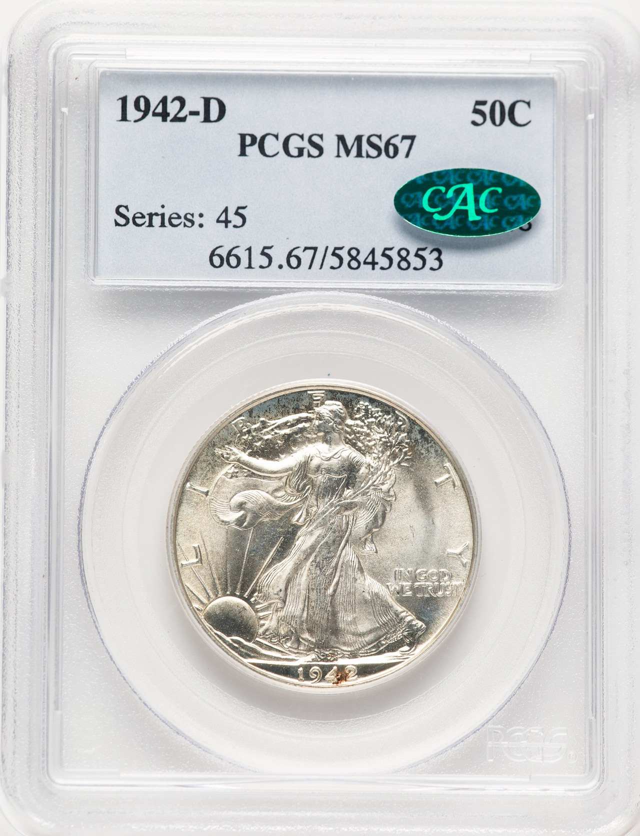 1942-D 50C CAC Walking Liberty Half Dollar PCGS MS67 - LCR Coin