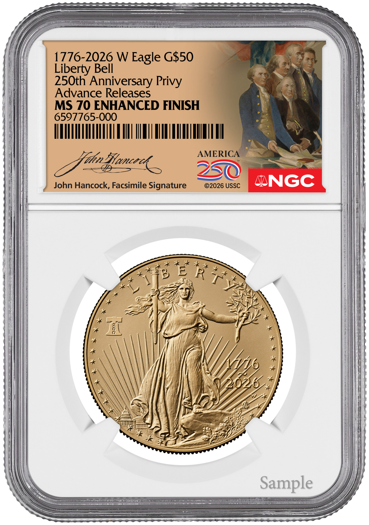 金色の鷲の真鍮 1776 2026-W $50 1 oz Burnished Gold Eagle Advanced Releases NGC MS70