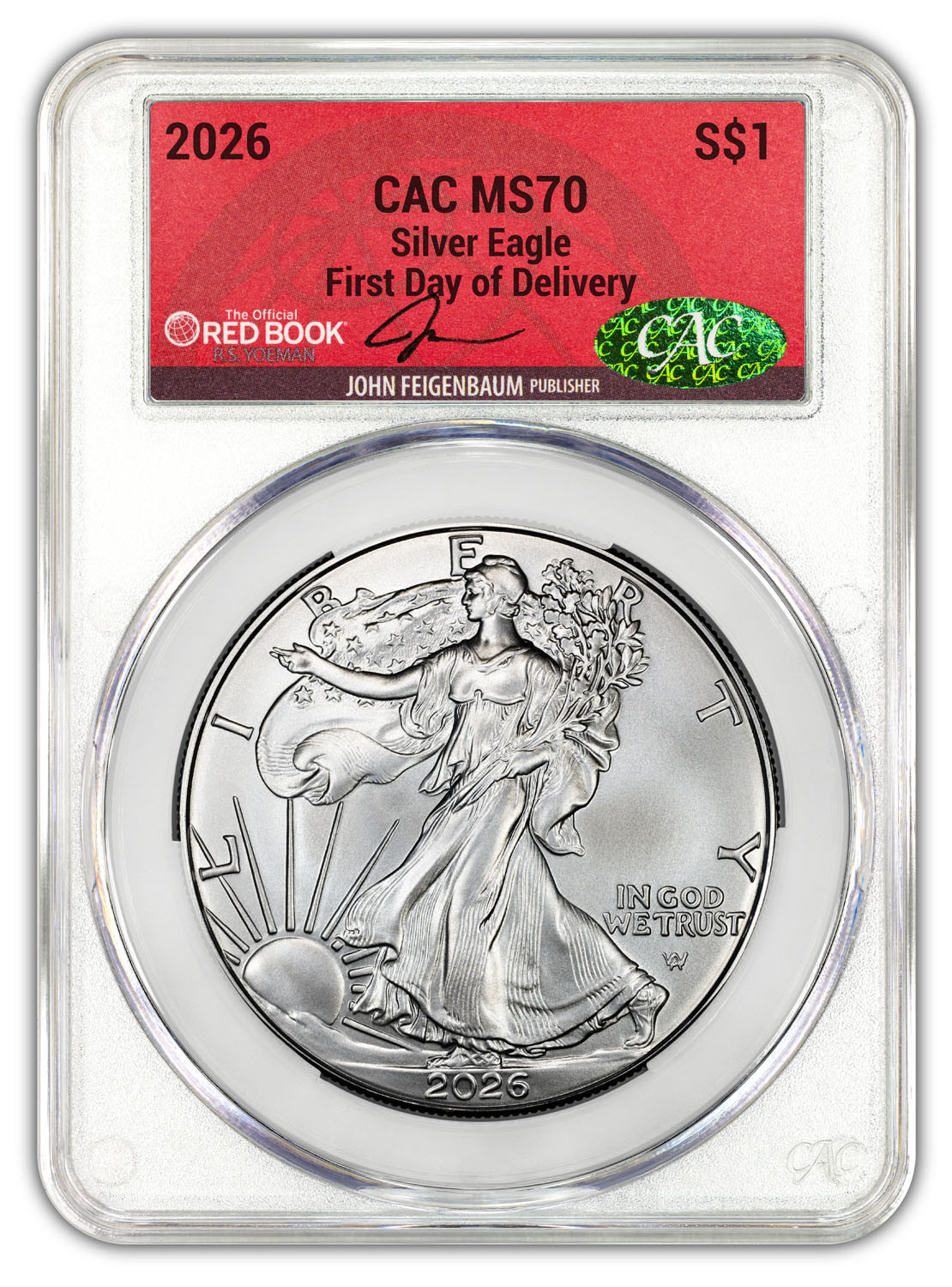 2026 American Silver Eagle FDD CAC MS70 Red Book | LCR Coin