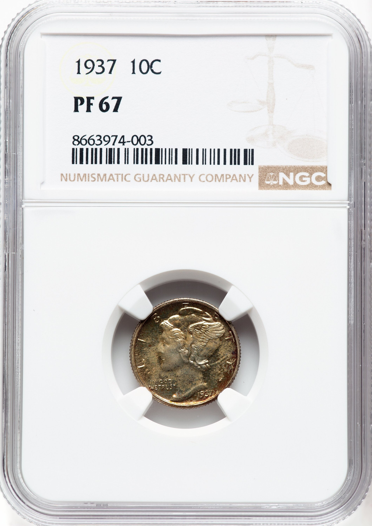 1937 10C Proof Mercury Dime NGC PR67 - LCR Coin
