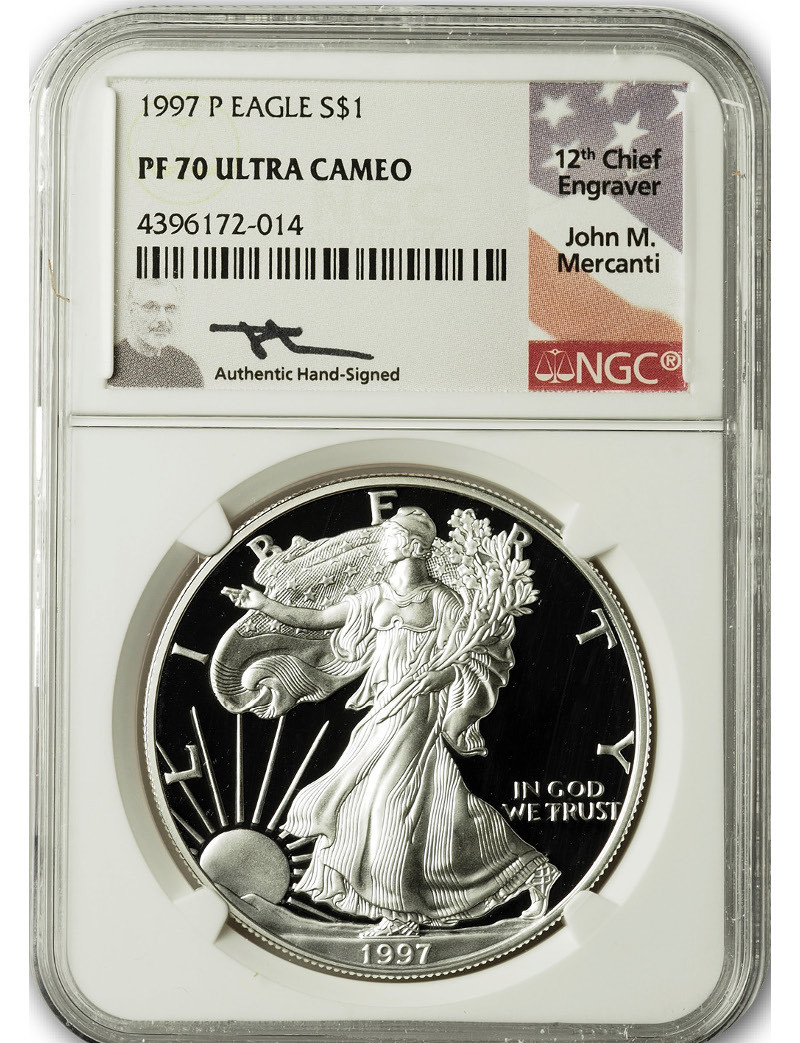 1997-P Silver Eagle NGC PF70 UCAM Mercanti Signed | LCR Coin