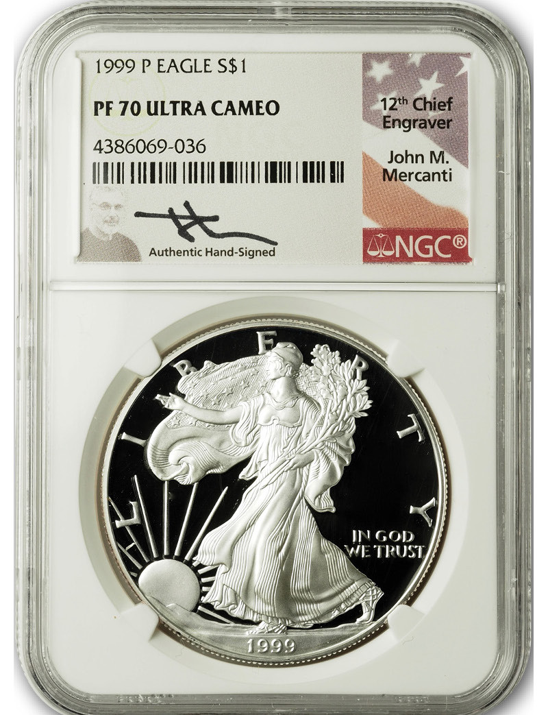 1999-P American Silver Eagle NGC PF70 UCAM Mercanti | LCR Coin