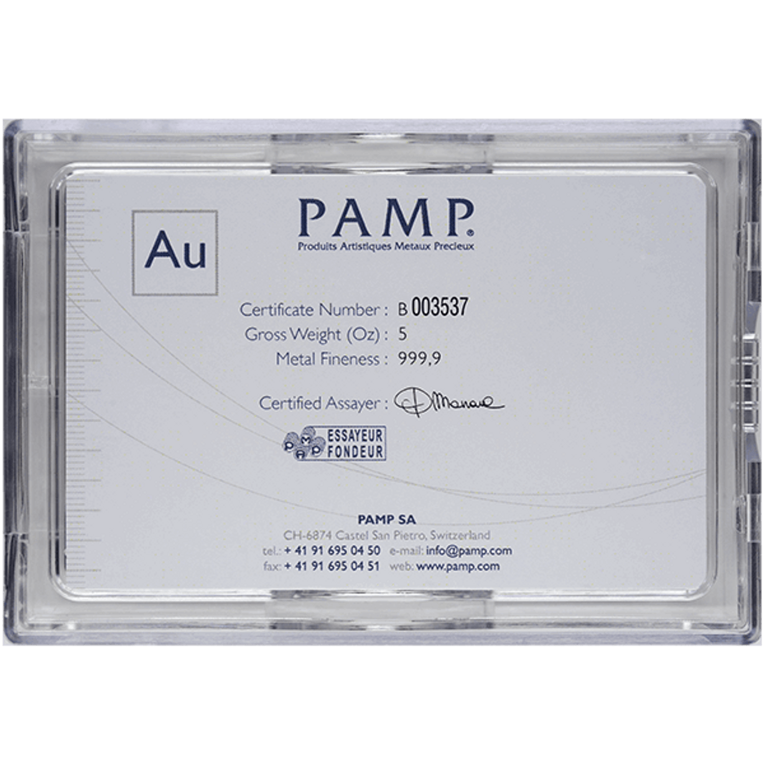 5 oz Gold Bar PAMP Suisse Lady Fortuna Veriscan® (w/Assay). Second Image